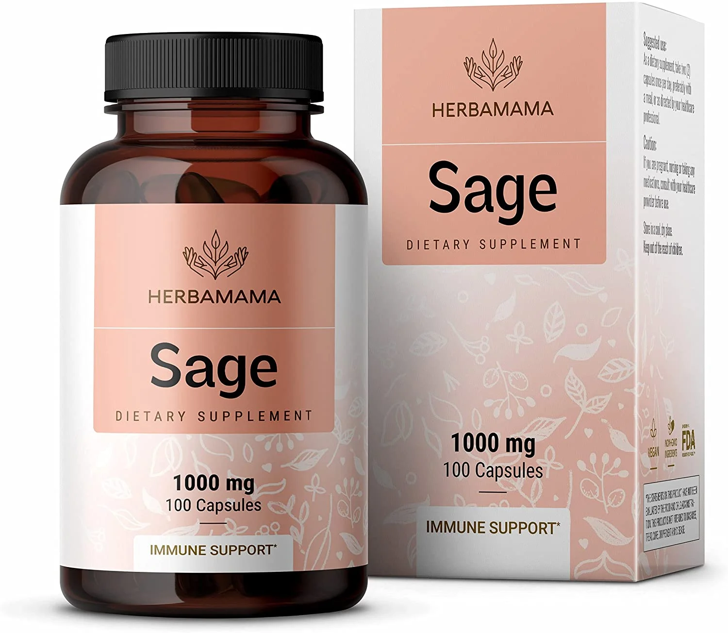 HERBAMAMA Sage Capsules - Brain Function, Immunity & Digestive Wellness, 100 Caps