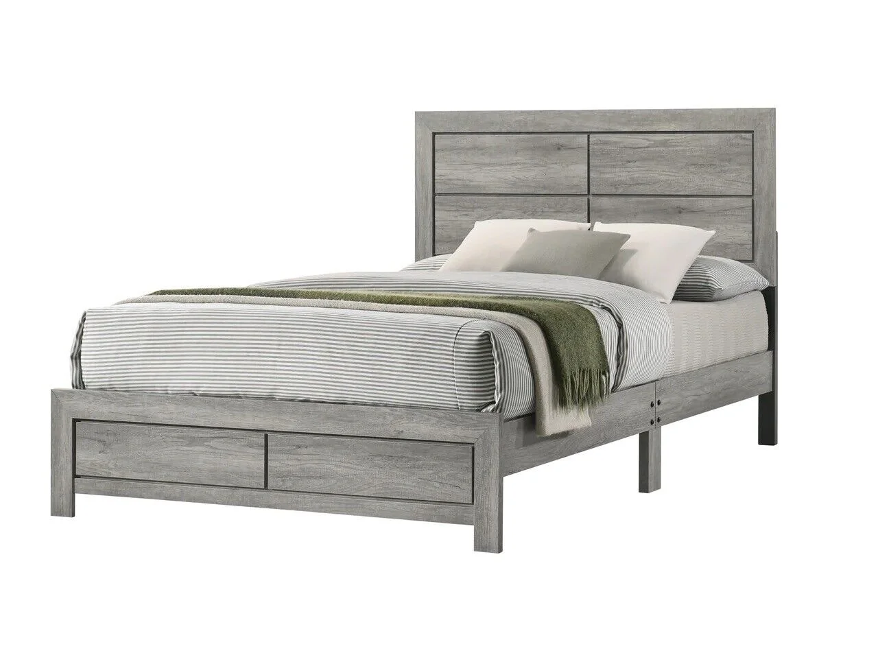 Contemporary 3pc King Size Platform Bedroom Set Gray Finish Bed and Nightstands Wooden Bedroom Furniture