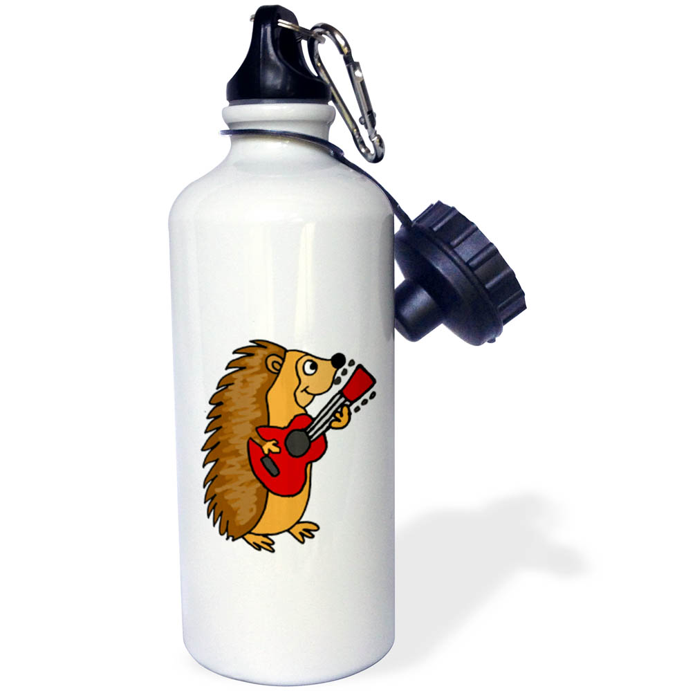 3dRose Funny Cute Hedgehog Playing the Guitar - Water Bottle, 21-ounce