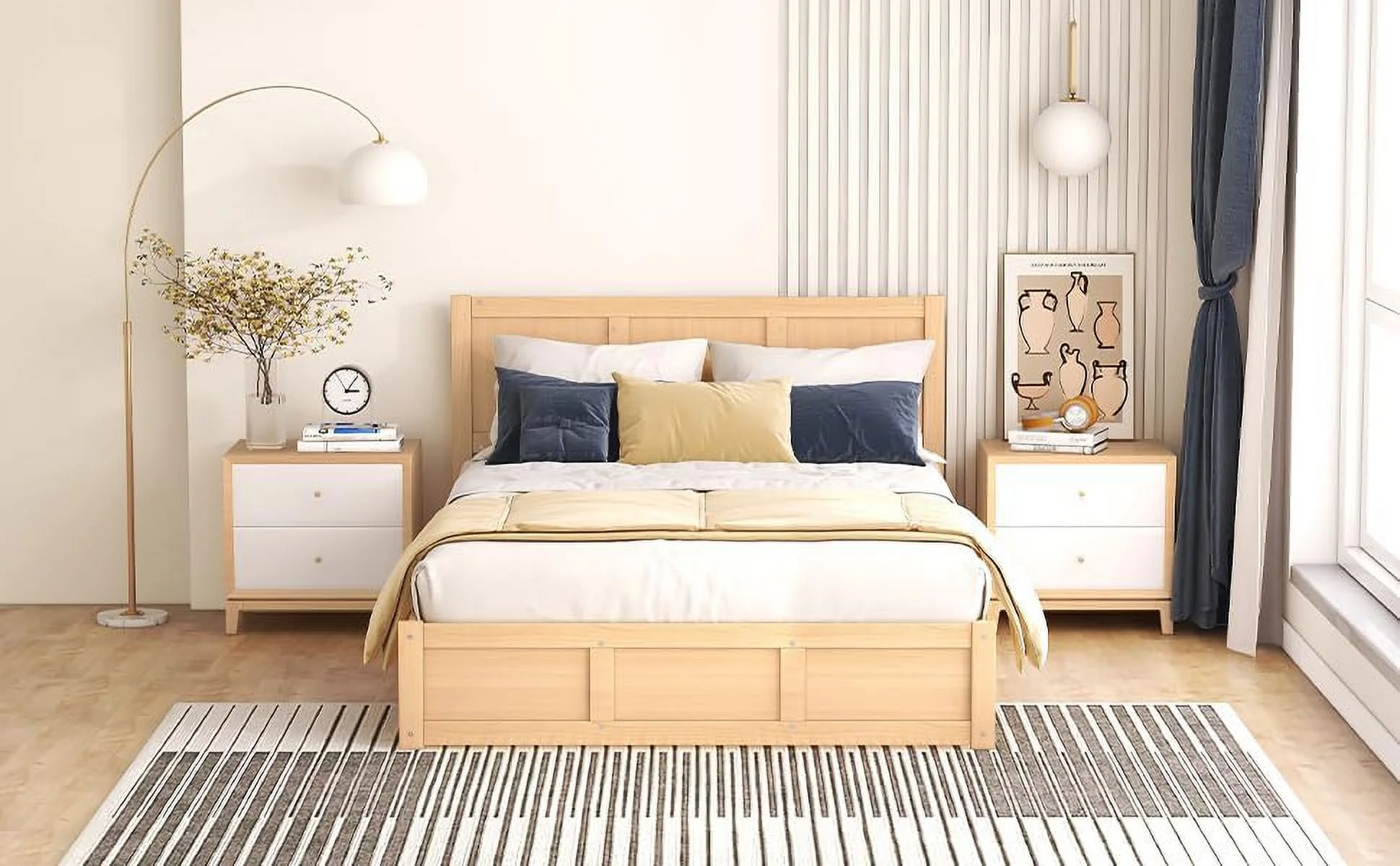 Full Size Wood Platform Bed with Underneath Storage and 2 Drawers