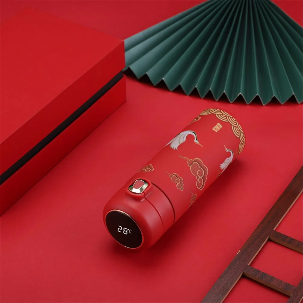 Drinkware LED Display Vacuum Flasks Miniature Water Bottle Chinese Style Thermos cup Premium Travel  Mug Intelligent Temperature Display GREEN