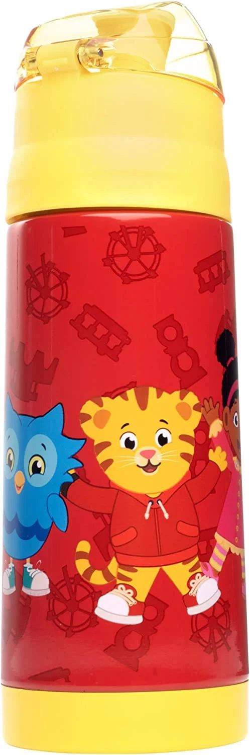 (2 pack) Daniel Tiger 13 oz Insulated Water Bottle with Latching Lid - Easy to Use for Kids - Reusable Spill Proof & BPA-Free, Keeps Drinks Cold for Hours, Fits in Lunch Boxes & Bags, Fun for Back to School