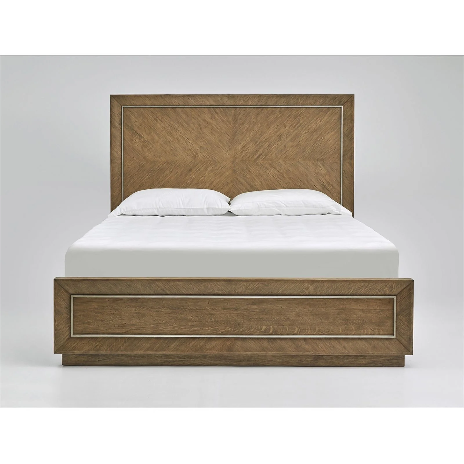 Maddie Home Solid Wood and Veneer Queen Panel Bed in Brown / Silver