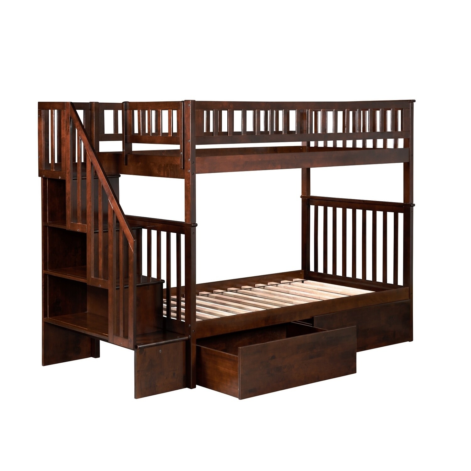 AFI Woodland Staircase Bunk Bed Twin over Twin with 2 Drawers in Walnut