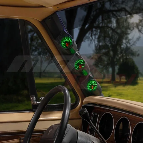 MaxTow 1986-1993 Dodge Ram Cummins Triple Gauge Package with Black & Green DS1 Gauge Set