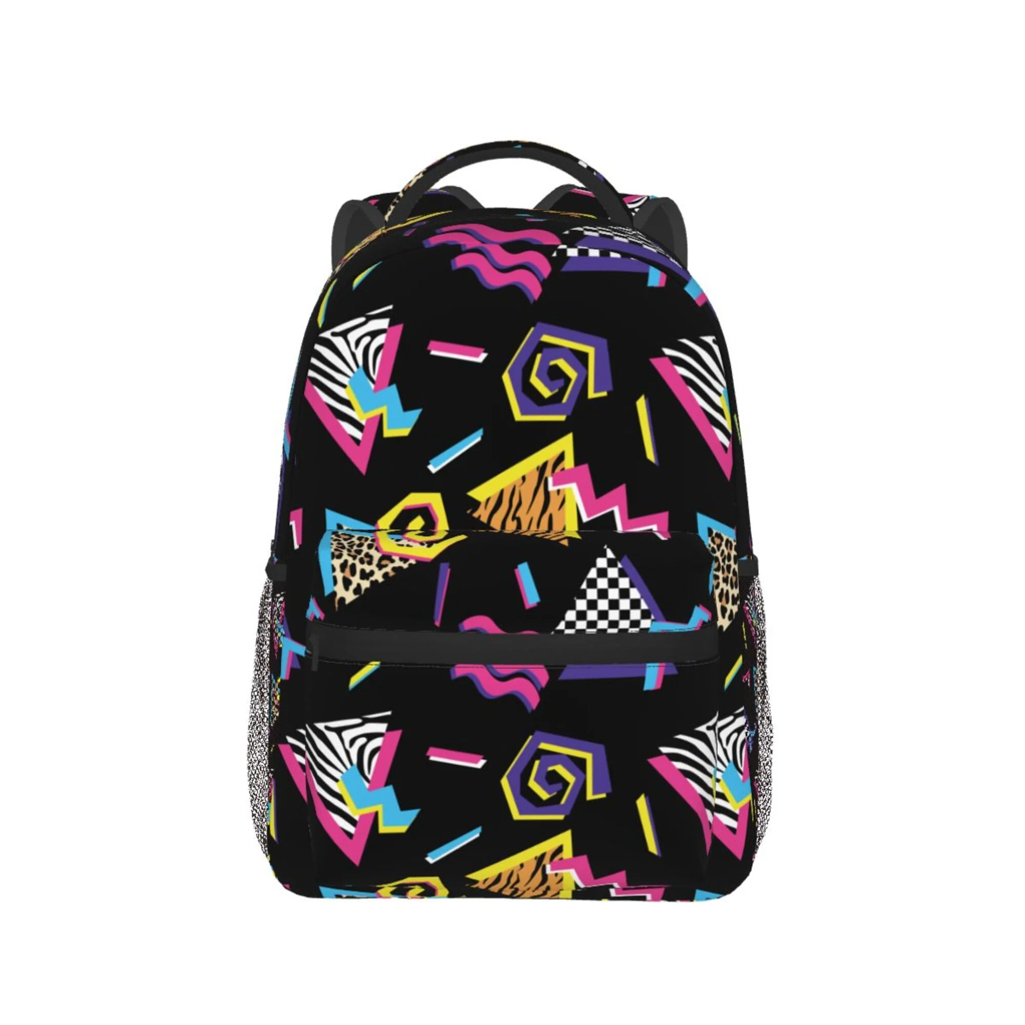 LAKIMCT Black 80S 90S Style School Backpack, Durable Casual Student Bookbag College Lightweight Hiking Travel Daypack