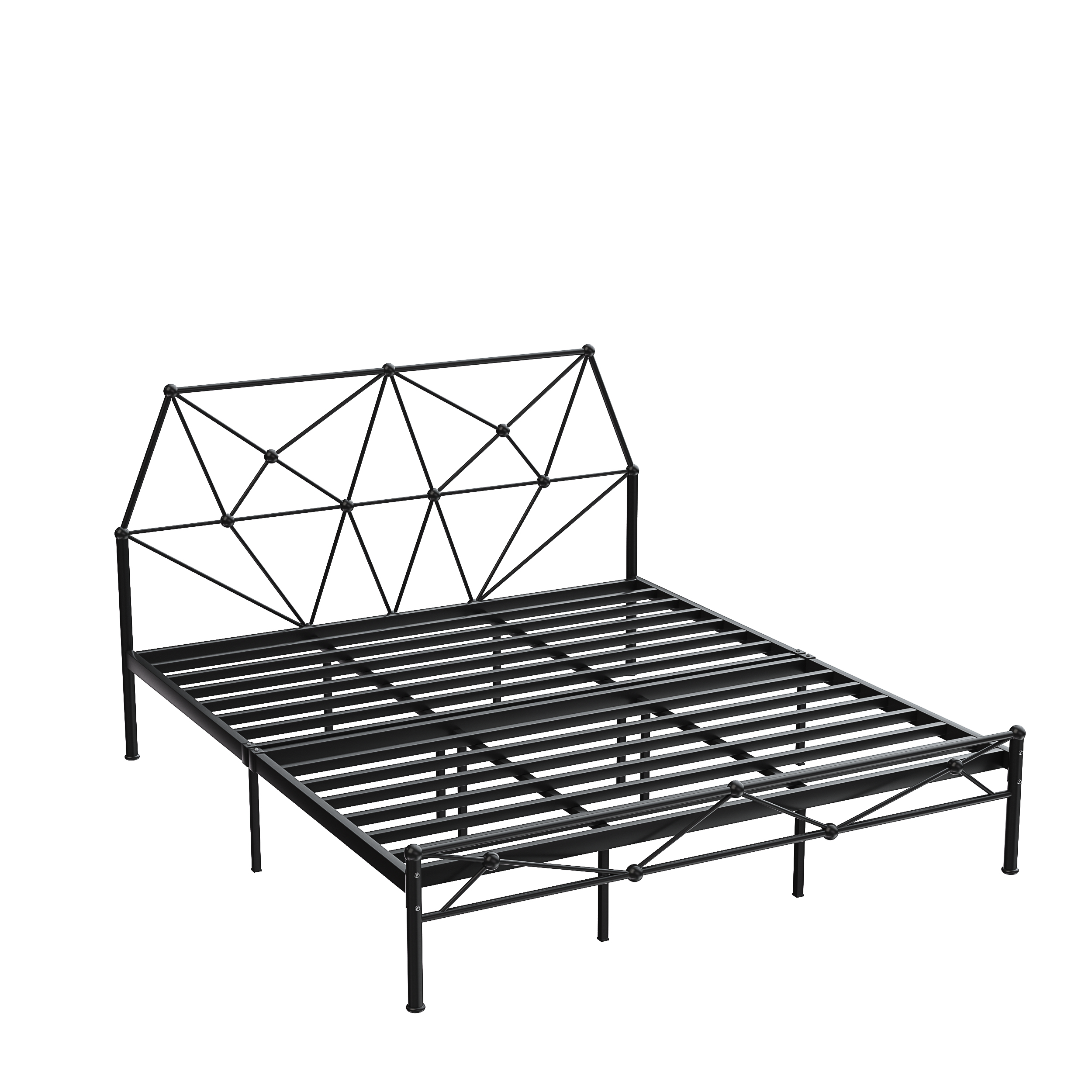 Black low tail metal bedstead, headboard with strip simple design style, 78.74 inches by 70.86 inches. H44.09 in