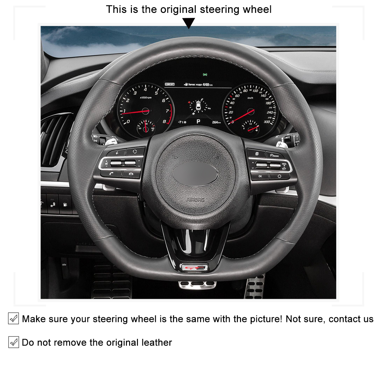 MEWANT Handsewing Black Suede Car Steering Wheel Cover for Kia Stinger 2018 2019 2020 2021-2022