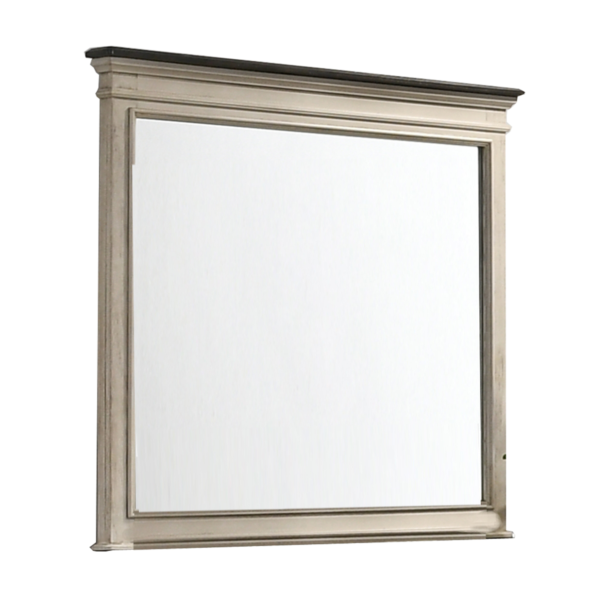 Rectangular Dresser Top Beveled Mirror with Wooden Frame, Beige and Silver- Saltoro Sherpi
