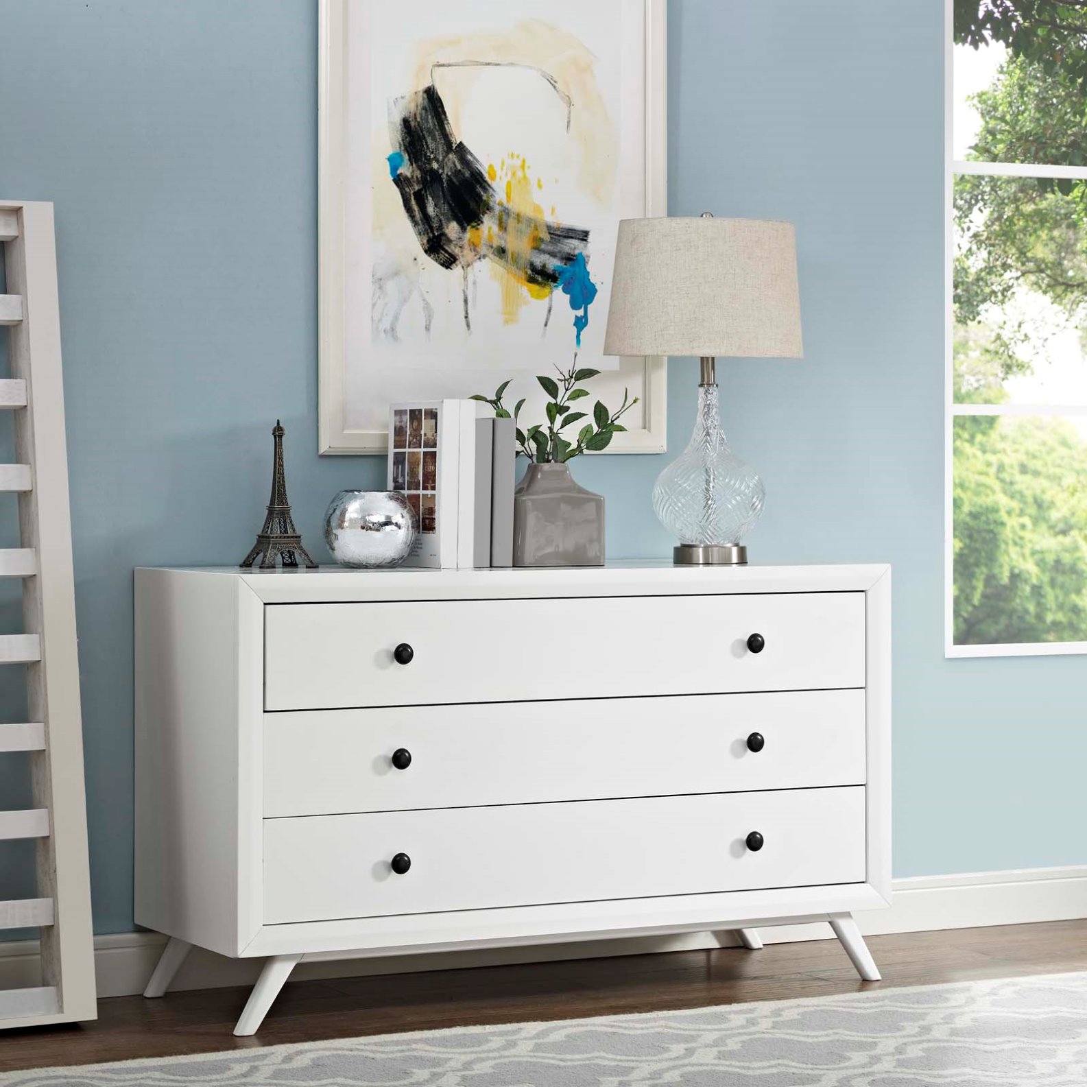 Modern Contemporary Urban Design Bedroom Dresser Cabinet, White, Wood