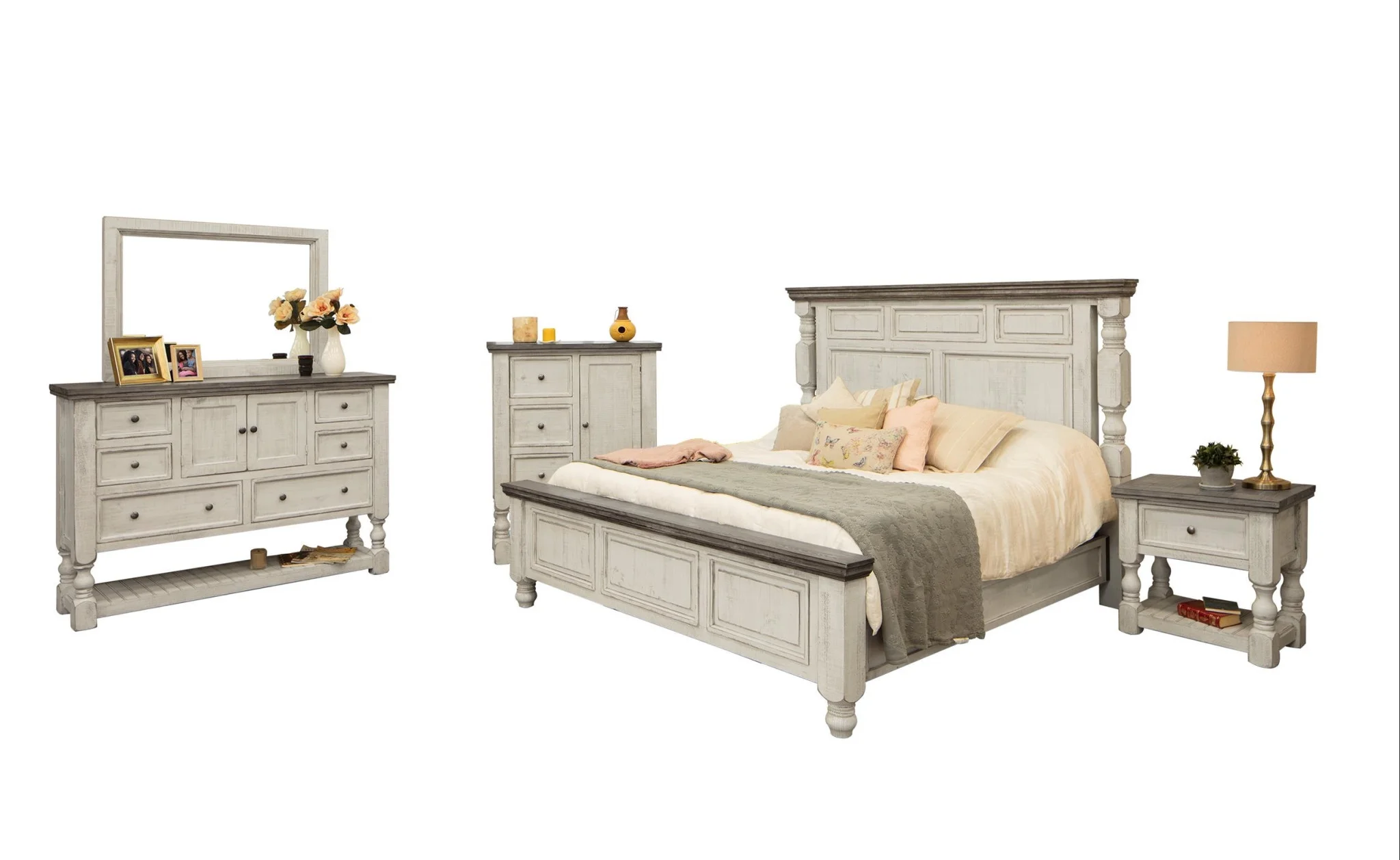 HomeRoots 524568 39 in. Solid Wood Three Drawer Chest, Gray & Ivory