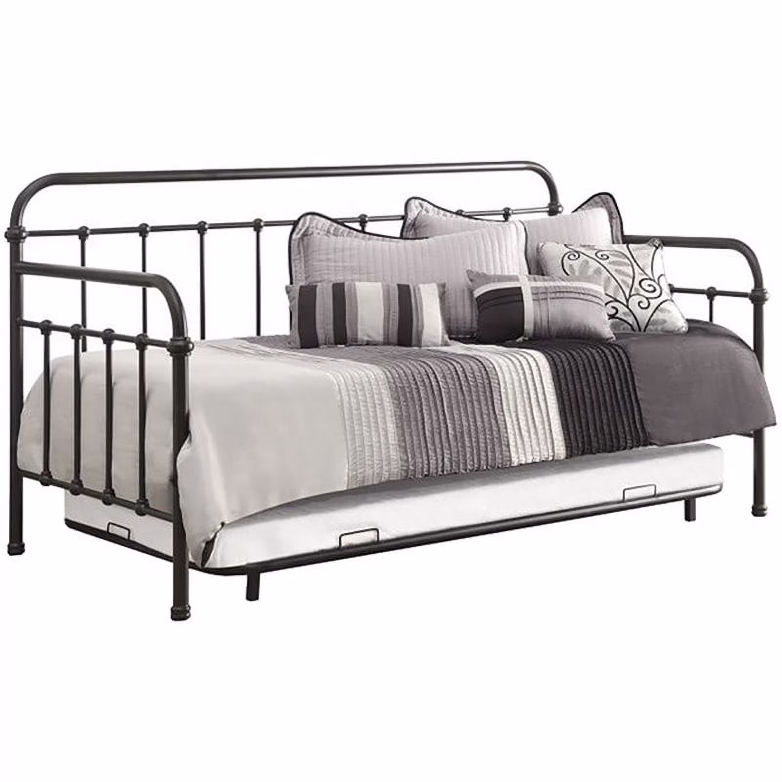 Bowery Hill Metal Spindle Daybed with Trundle in Dark Bronze