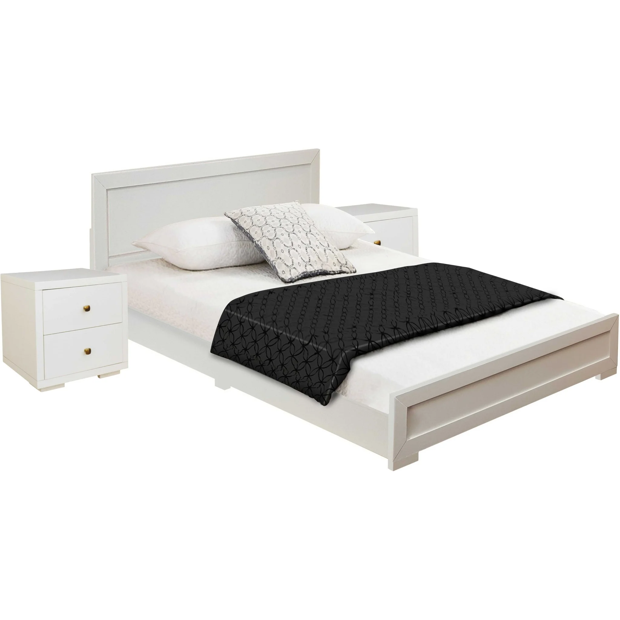 HomeRoots  35.4 x 79.2 x 82.3 in. Moma Wood Platform Bed with Two Nightstands, White - King Size