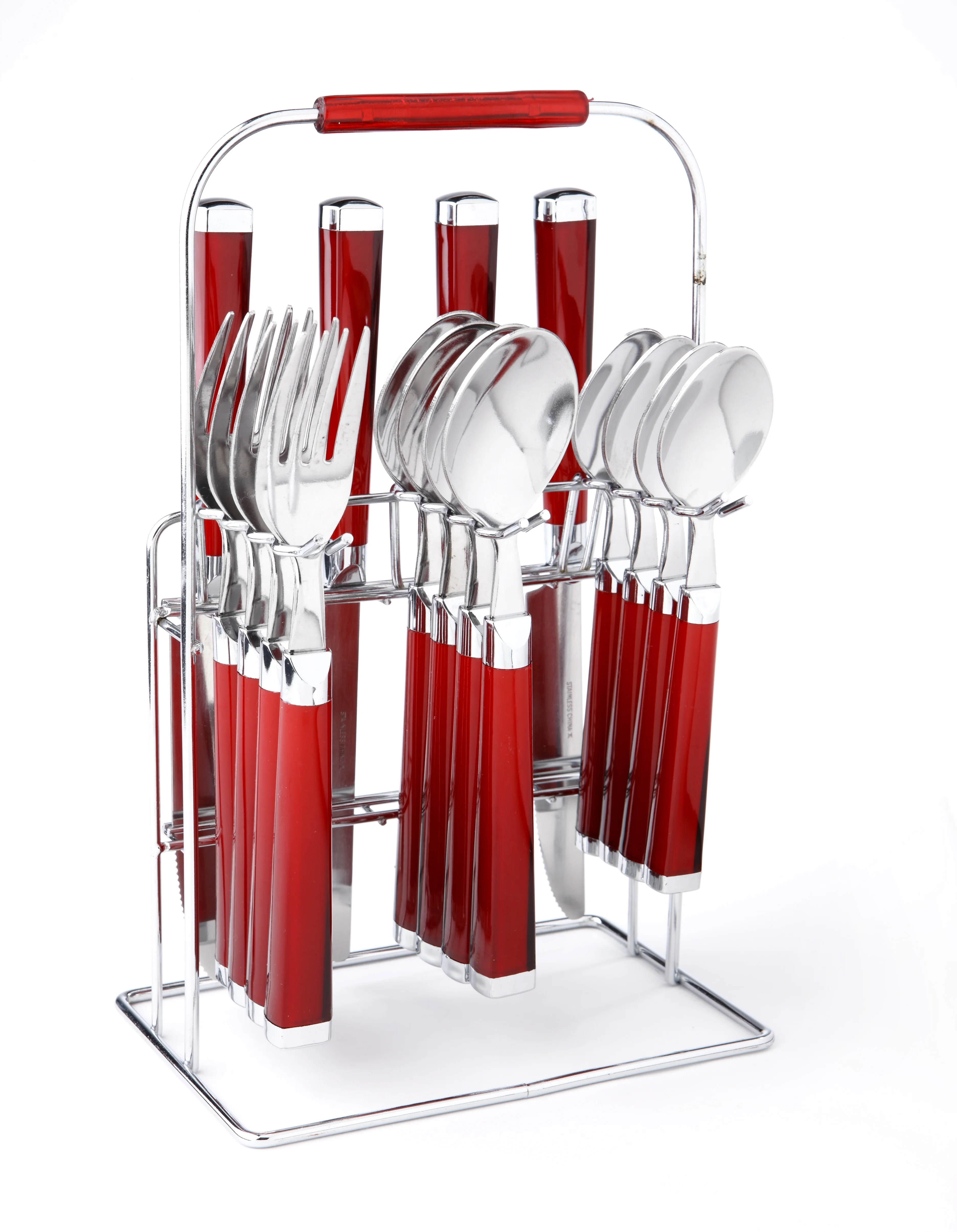 Cambridge Silversmiths Temptation Red 16-Piece Flatware Set with Storage Caddy, Service for 4