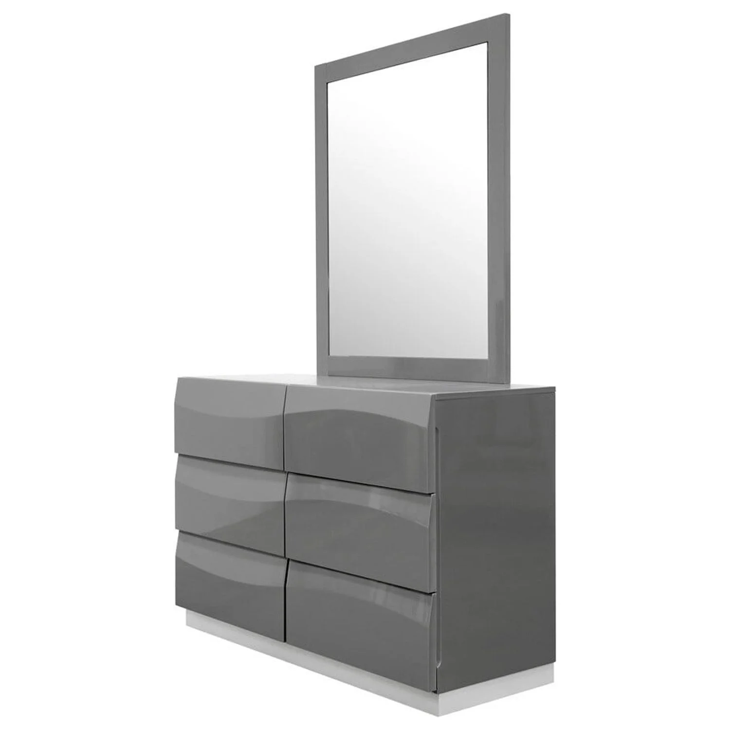 Best Master Leon 2-Piece Poplar Wood Dresser and Mirror Set in Gray High Gloss