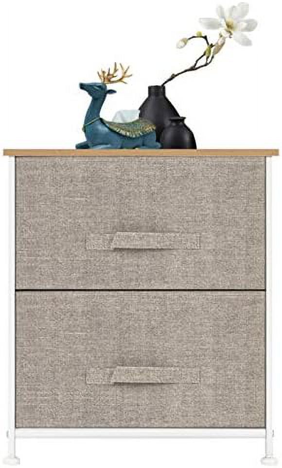 KBANZIBIU 2 Drawers -Night Stand  End Table  Tower - Sturdy Steel Frame  Wood Top  Easy Pull Fabric Bins - Organizer Unit - Textured Print  Linen/Natural Simple  Stand Organizer MITPATY