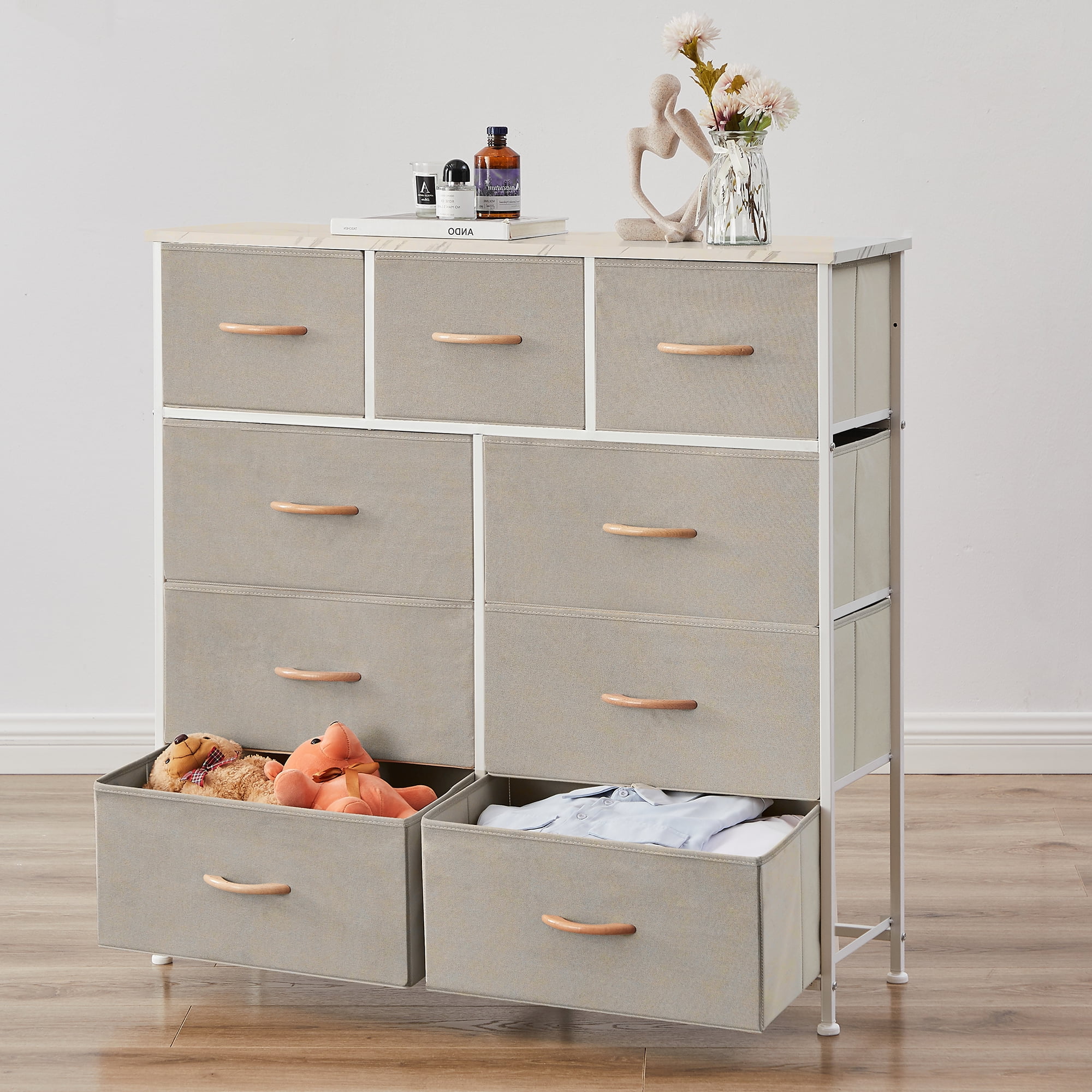 Bigroof Dresser with 9 Drawers, Furniture Storage Chest for Bedroom Nursery Playroom Clothes Toys with Sturdy Steel Frame Wood Top