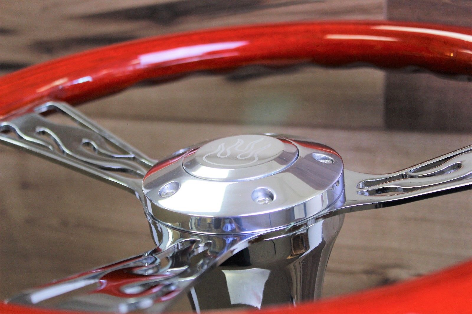 GOLF CART FLAME REAL WOOD STEERING WHEEL AND HUB W/COLUMN COVER