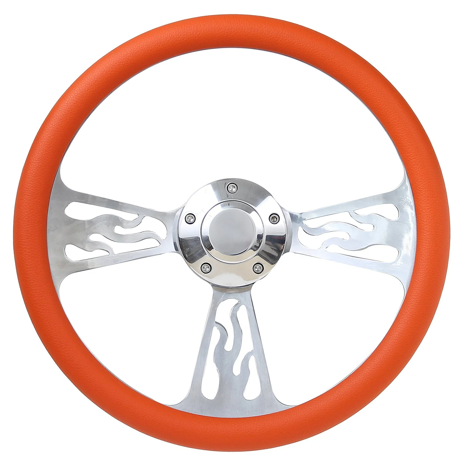 Flame Steering Wheel 14 Inch Aluminum with Orange Wrap and Chevy Installation Adapter