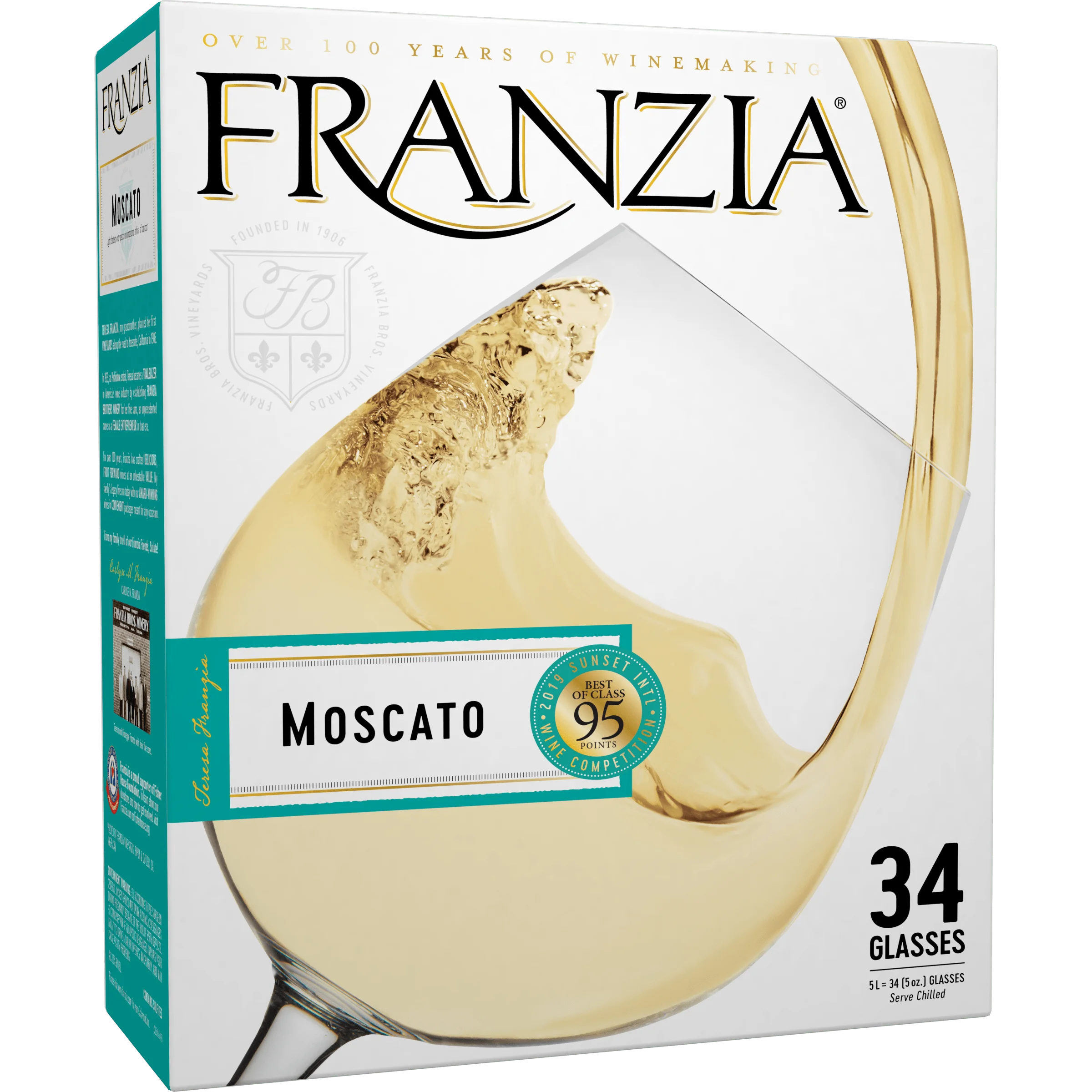Franzia Vintner Select Moscato White Wine International, 5 L Bag in Box, 10% ABV