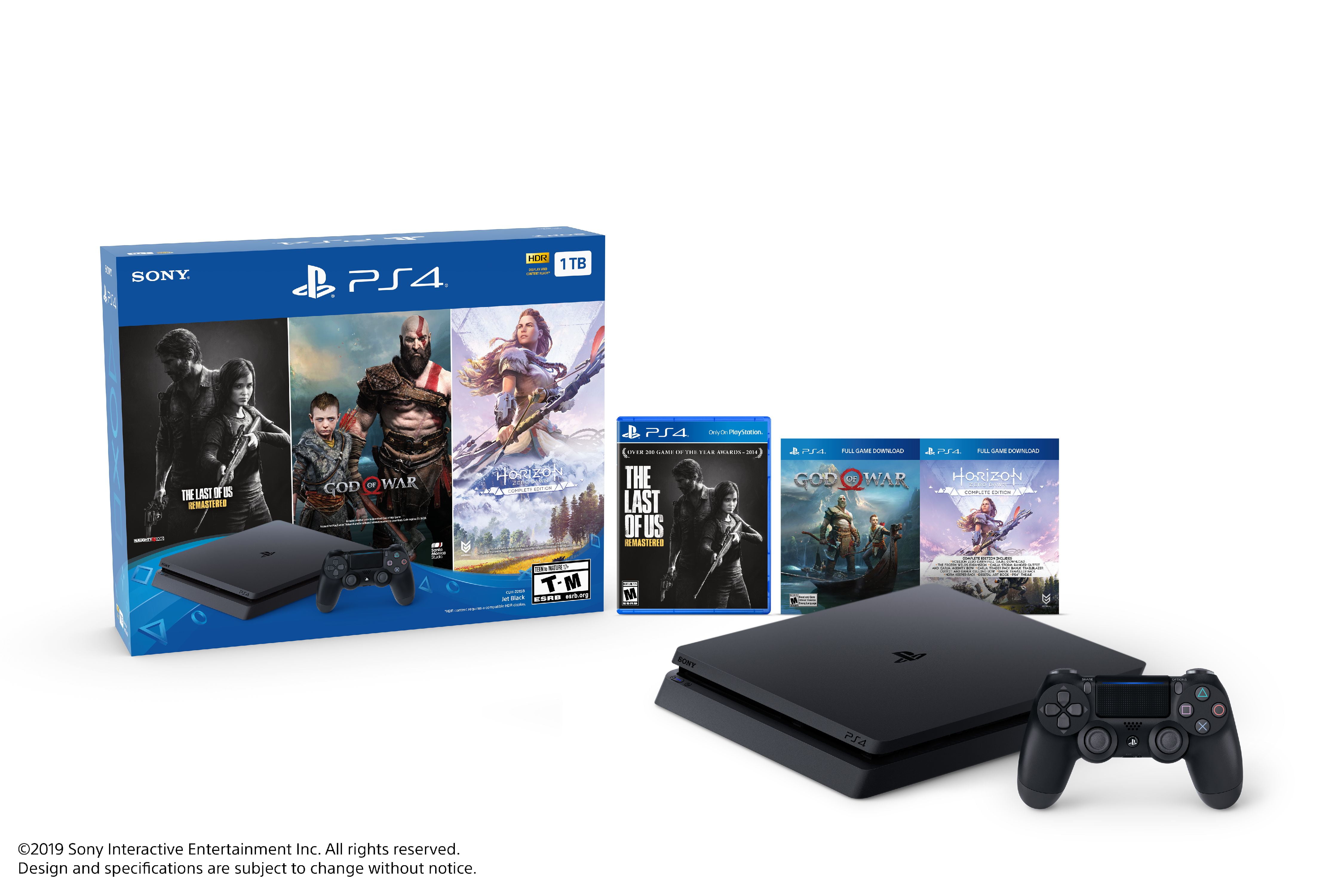Restored Sony PlayStation 4 1TB Slim 2019 Bundle Last of Us / God of War / Horizon Zero 3004132 (Refurbished)