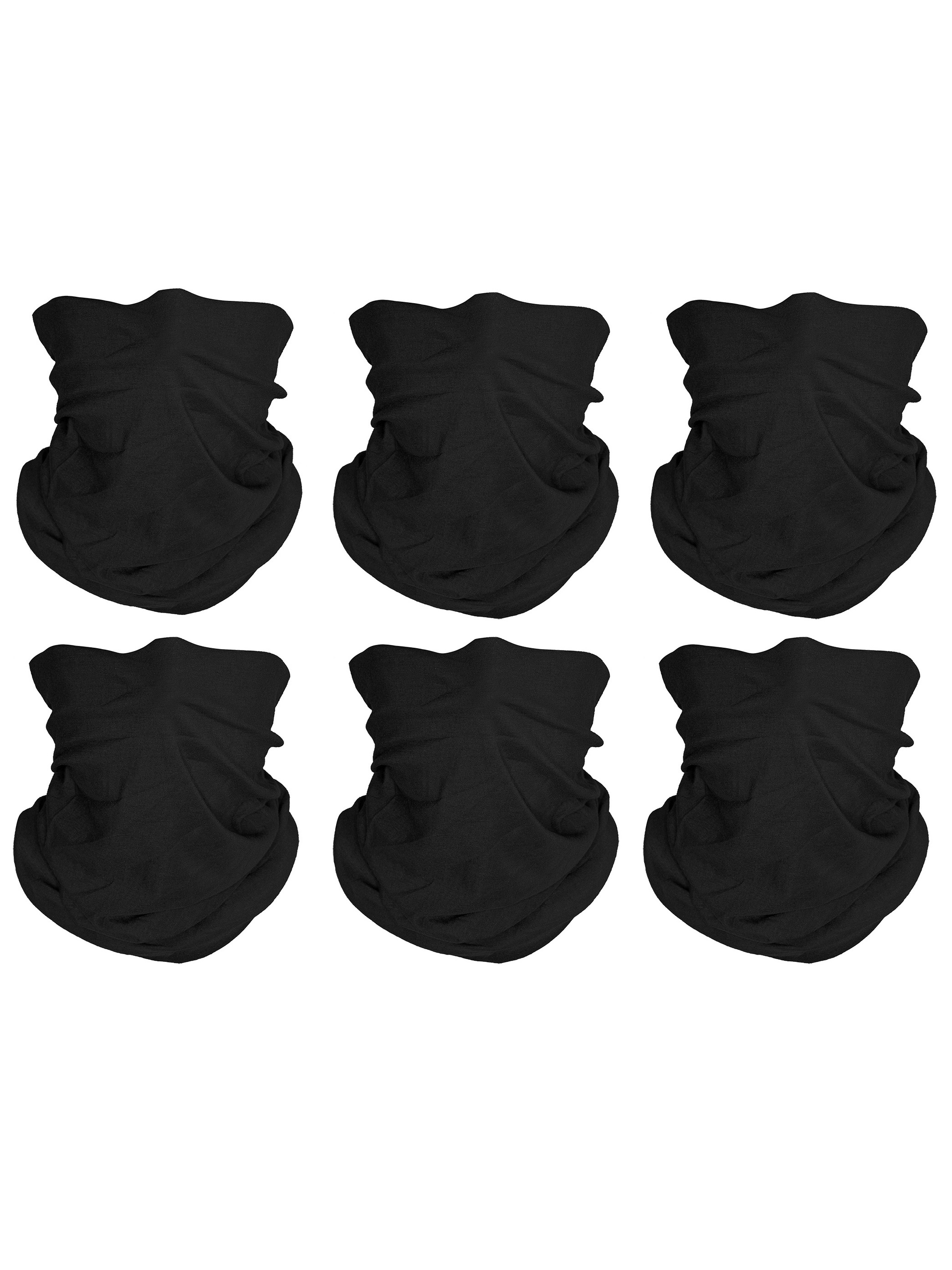 Top Headwear Face Covering Neck Gaiter - 6-Pack - Black