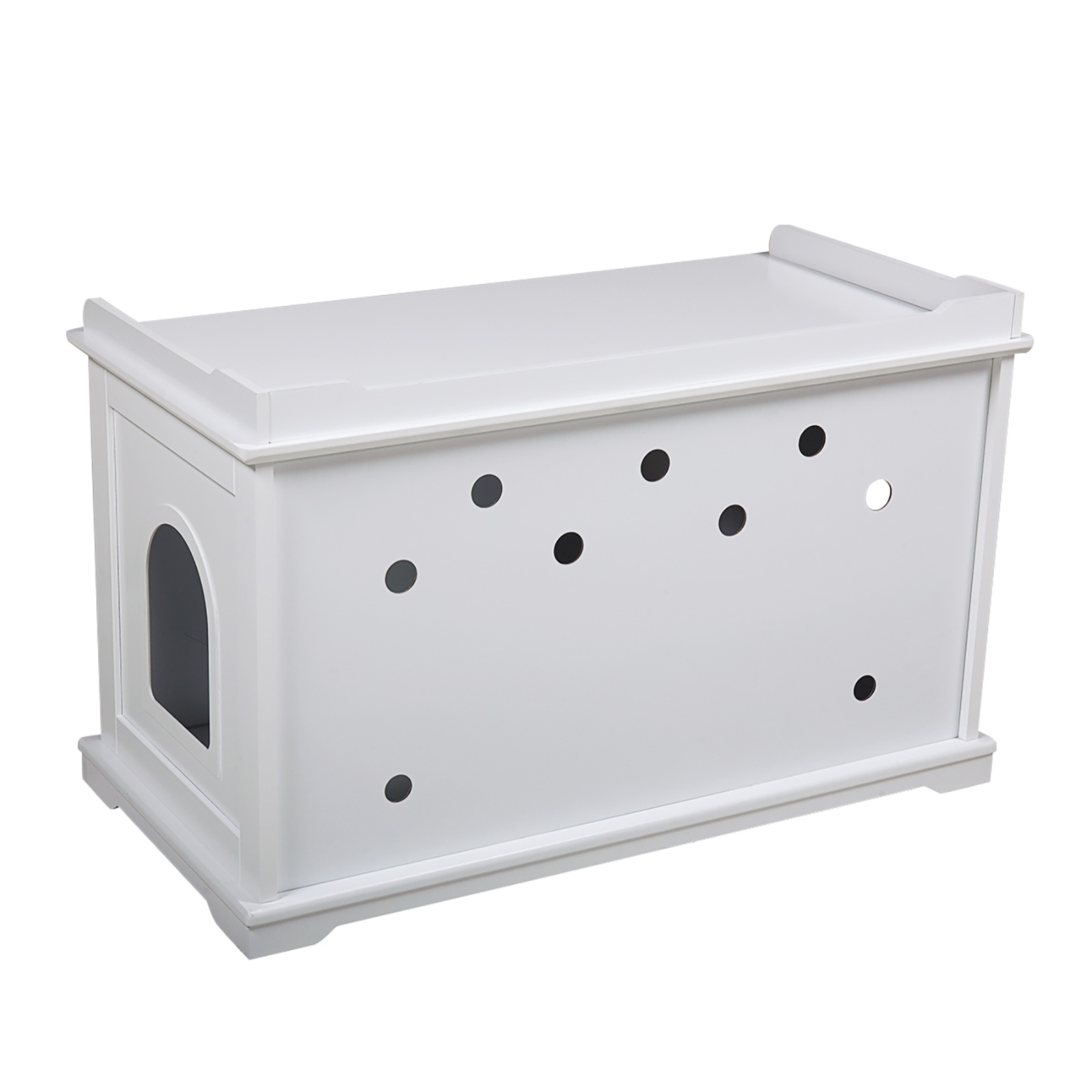 Anself Cat Washroom Bench, Wood Litter Box Cover, Easy Access, White