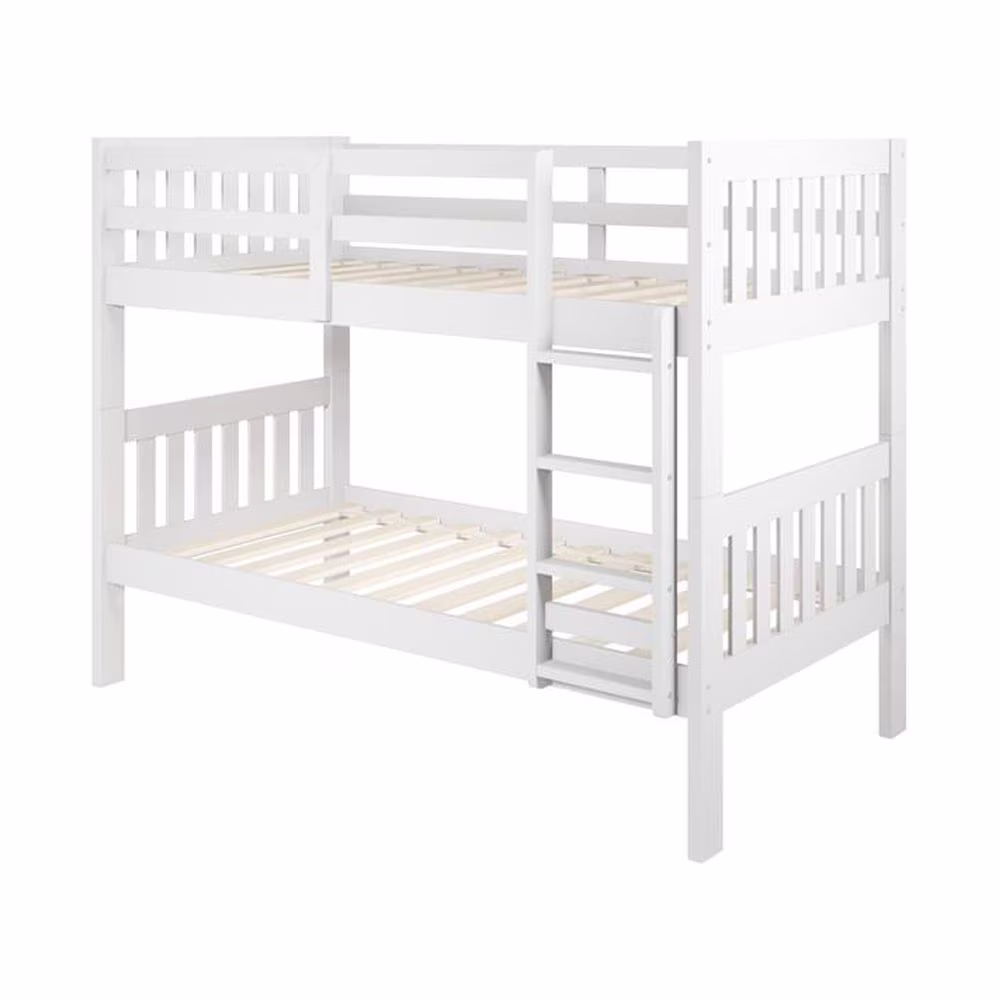 Donco Kids Twin Over Twin Solid Wood Mission Bunk Bed in White
