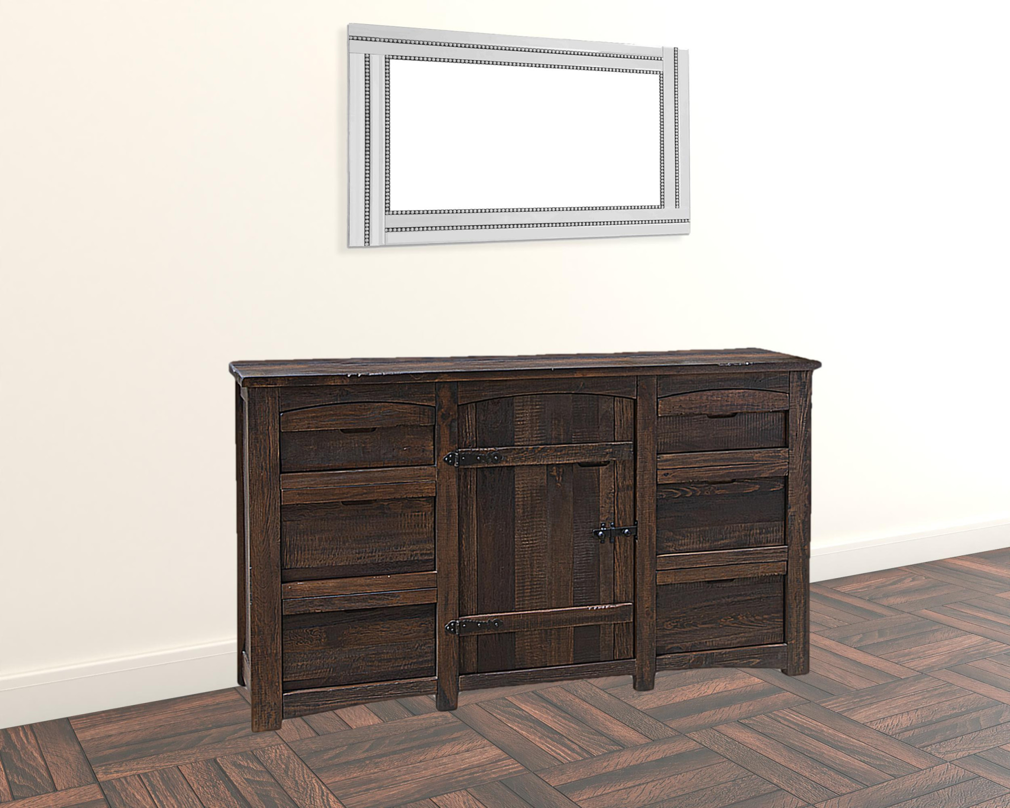 HomeRoots 524602 67 in. Solid Wood Six Drawer Triple Dresser, Brown