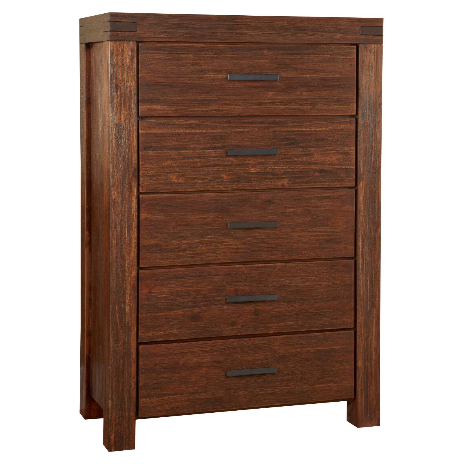 Modus Furniture Meadow 5 Drawer Solid Wood Chest in Brick Brown