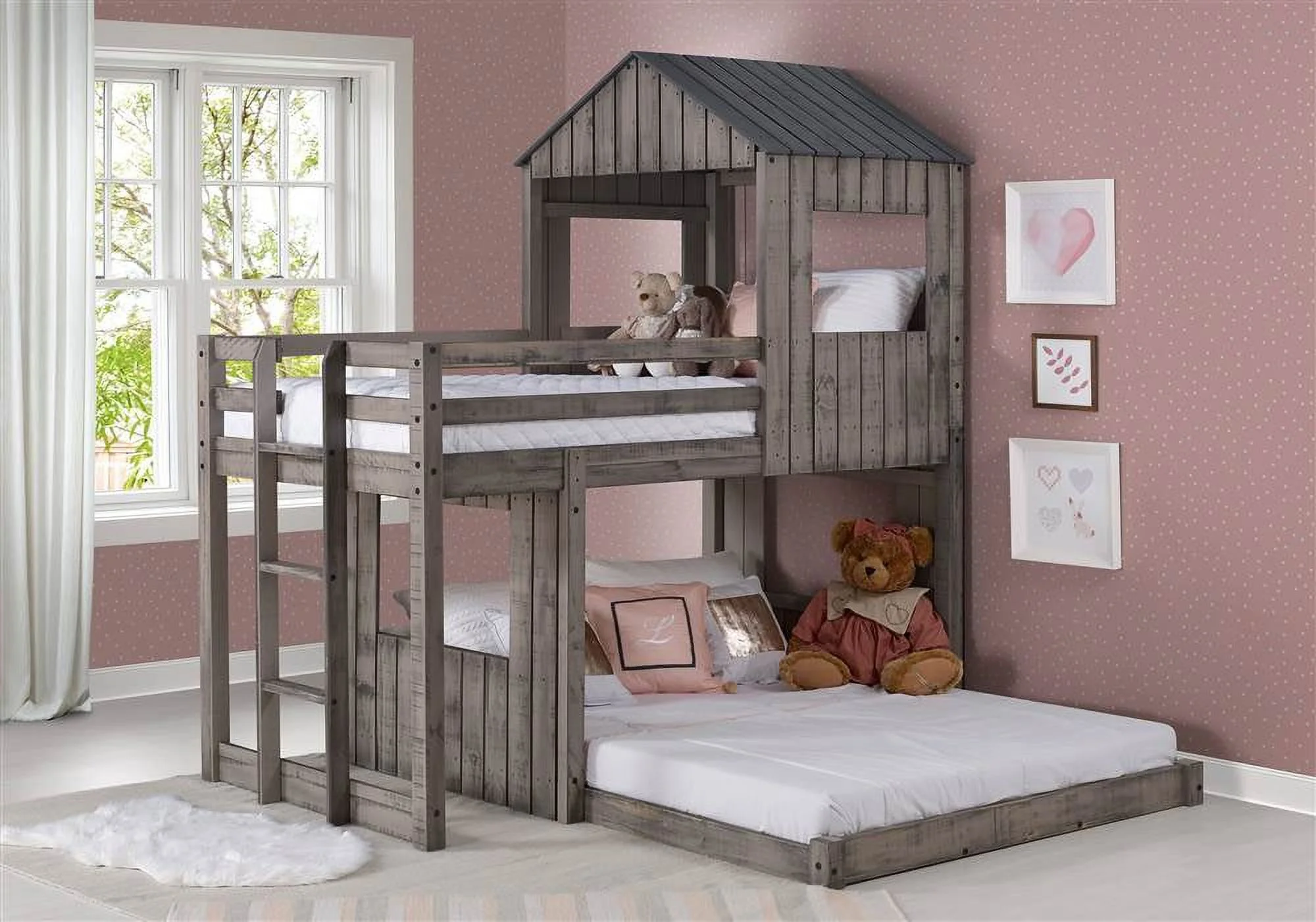 Donco Kids PD-3344TFRDG Twin over Full Campsite Loft, Rustic Dark Grey