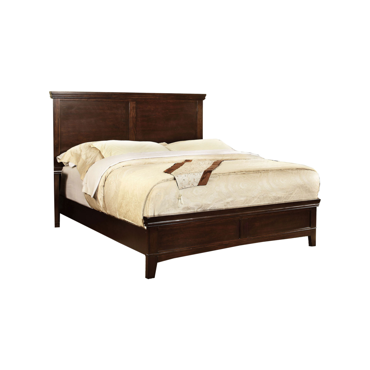 Wooden California King Bed with Panel Headboard and Footboard, Cherry Brown- Saltoro Sherpi