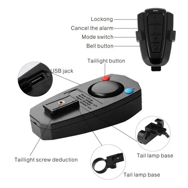 ODOMY USB Rechargeable Key Fob Controlled Bicycle Rear Light Cycling Anti-theft Alarm Warning Light