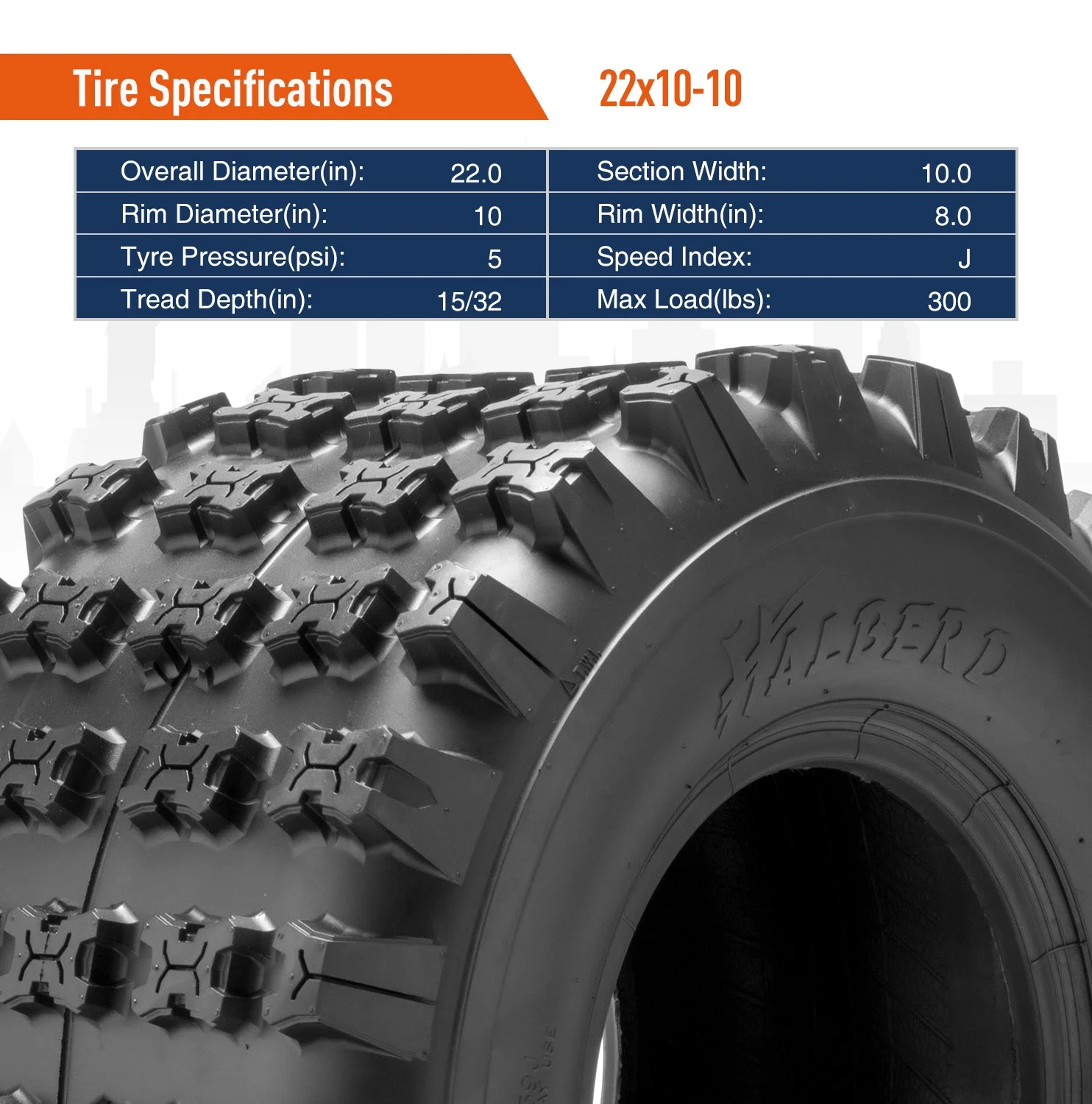 HALBERD 22x10-10  22x10x10 ATV Tires Sport Quad 4 Ply All Terrain Rear Aggressive Tire Tubeless