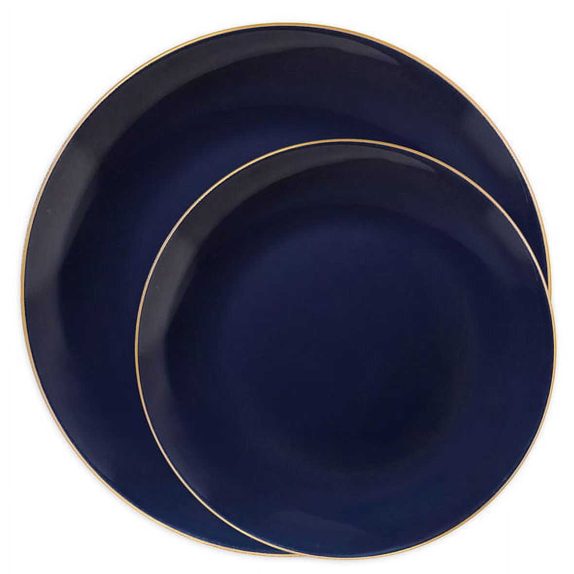 Smarty Navy with Gold Rim Organic Round Disposable Plastic Dinnerware Value Set 240ct