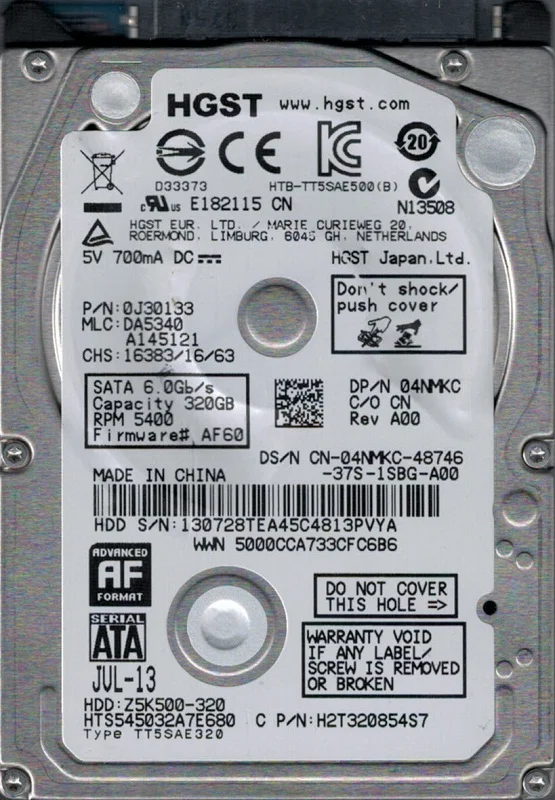HTS545032A7E680 P/N: 0J30133 MLC: DA5340 HGST 320GB