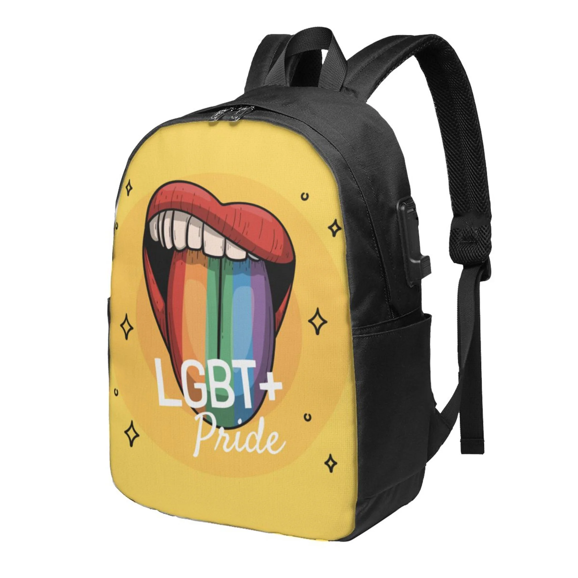 TEQUAN Travel Laptop Backpack, Rainbow Lips Lgbt Pride Prints Outdoor Hiking Bag School Bookbag Casual Lightweight Daypack
