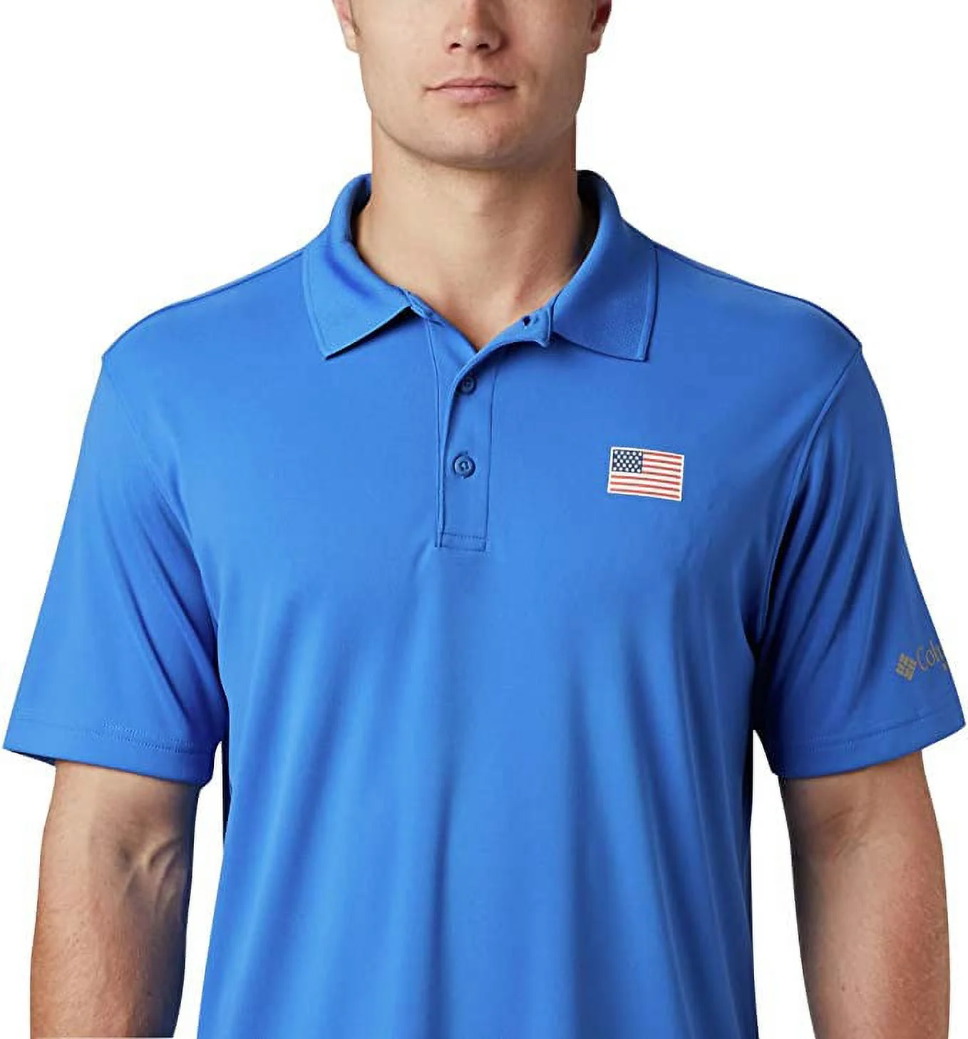 Columbia Men's PFG Fish Series Polo, Vivid Blue/US Flag Graphic, Small