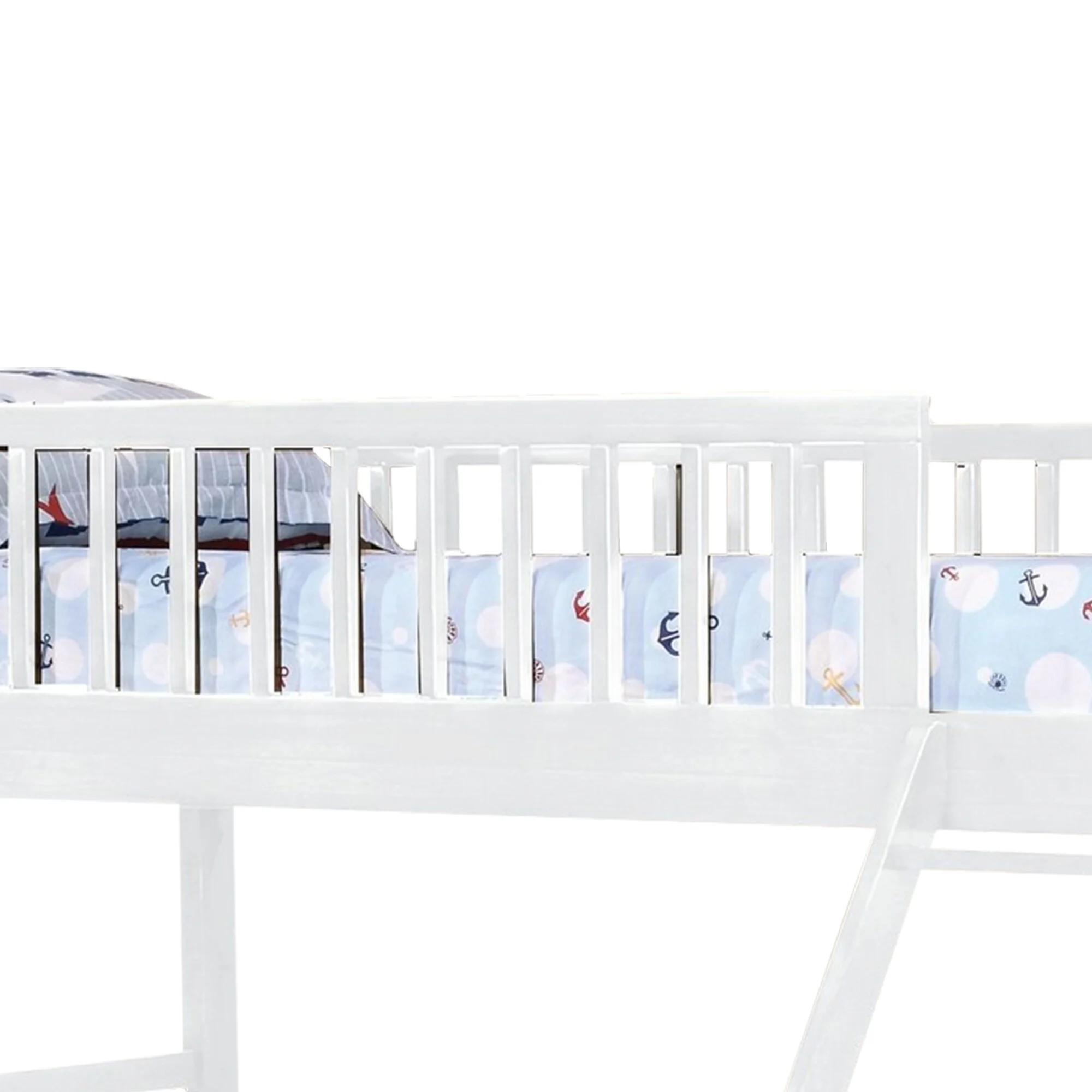 Wooden Twin Over Full Bunk Bed with Slatted Guardrails, White