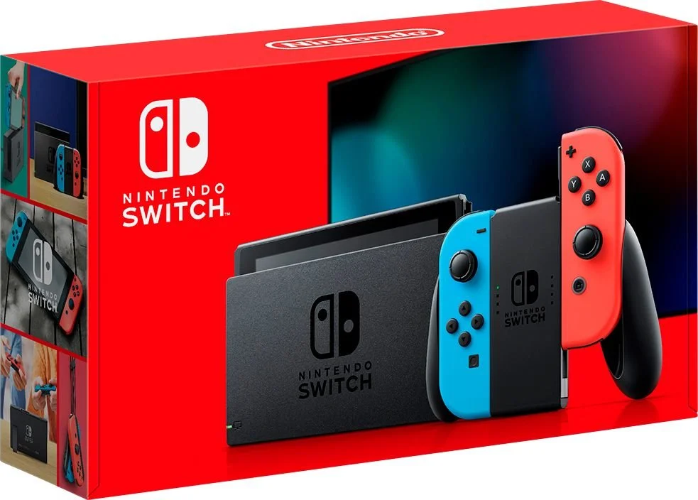 New Nintendo Switch Red/Blue Joy-Con Improved Battery Life Console Bundle with Just Dance 2022 NS Game Disc and Mytrix NS Tempered Glass Screen Protector - 2019 New Game!