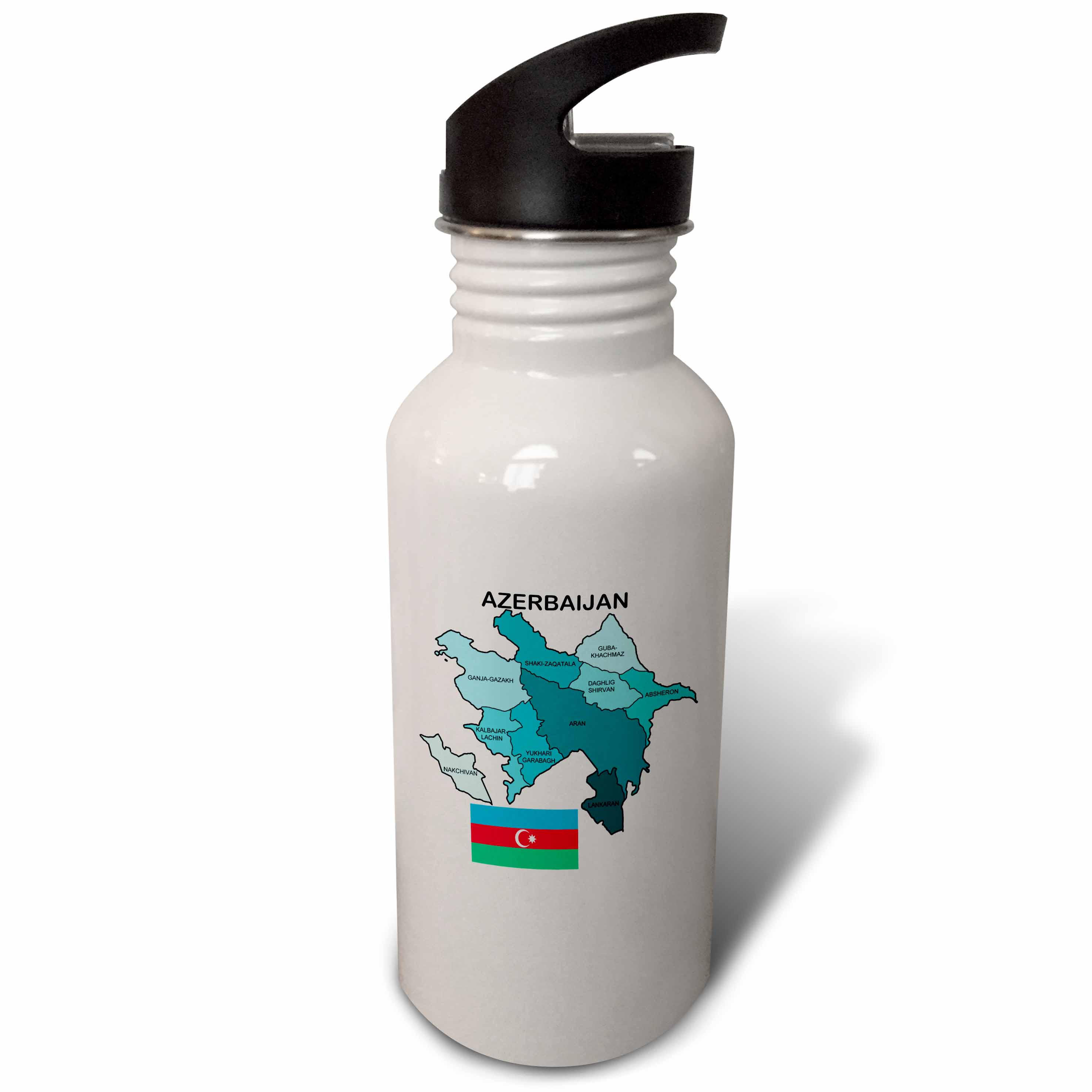 The flag and map of Azerbaijan with all the economic regions labeled. 21 oz Sports Water Bottle wb-157878-1