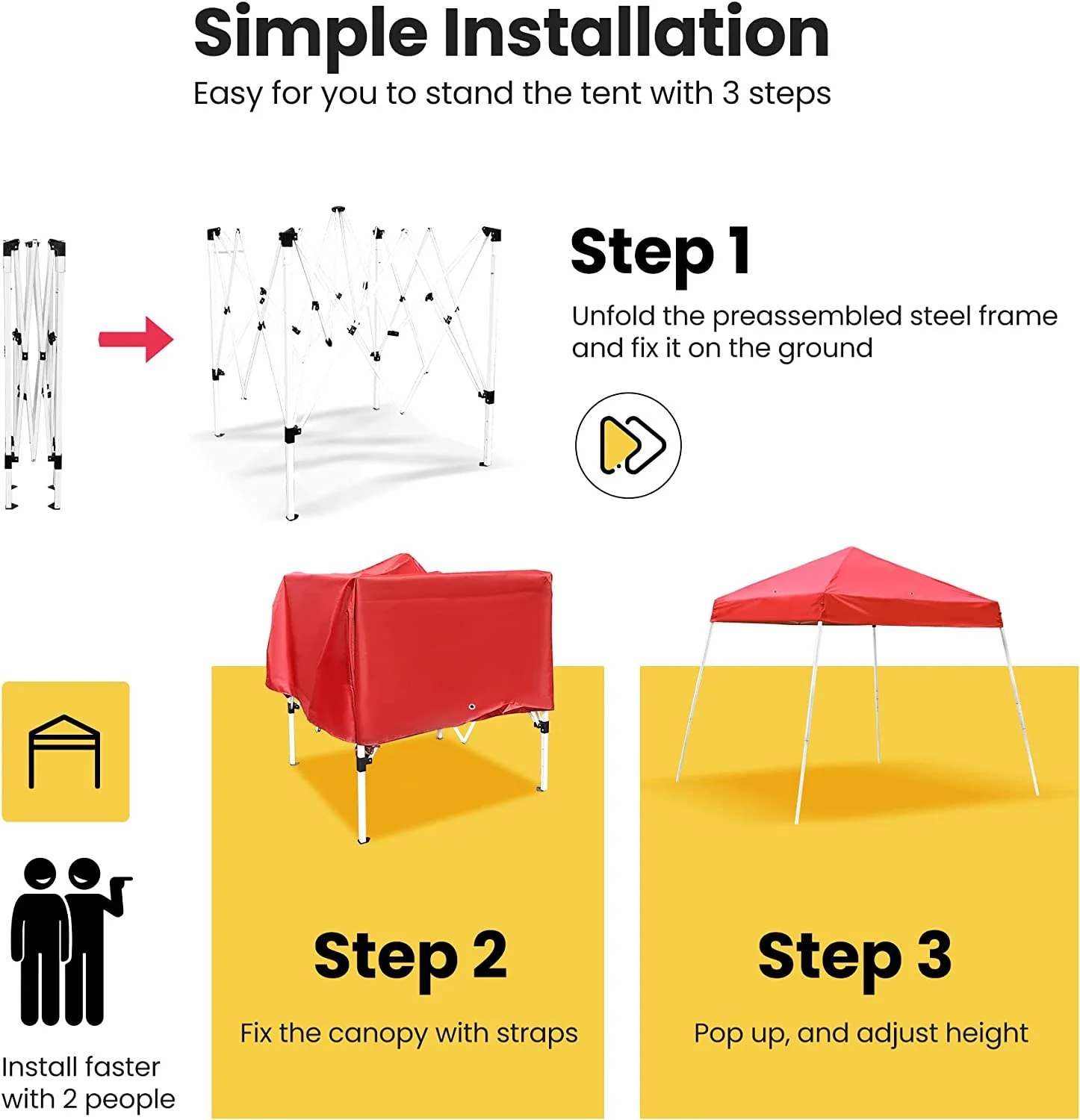 VIVOHOME Slant Leg Outdoor Easy Pop Up Canopy Party Tent Red 8 x 8 Feet