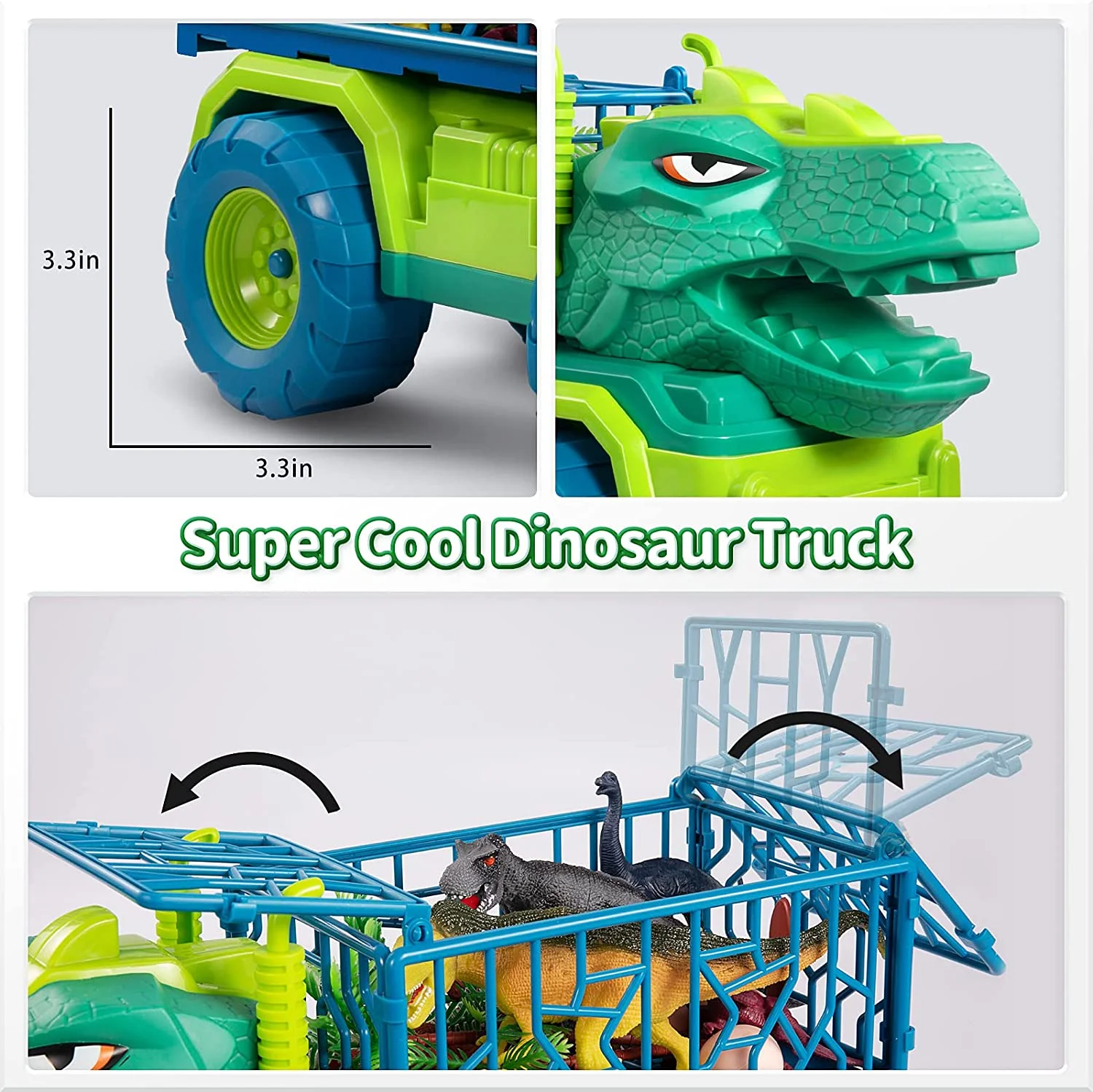 Dinosaur Truck Toys for Kids 3-5 Years, Tyrannosaurus Transport Car Carrier Truck with 8 Dino Figures, Activity Play Mat, Dinosaur Eggs, Capture Jurassic Dinosaur Play Set for Boys and Girls