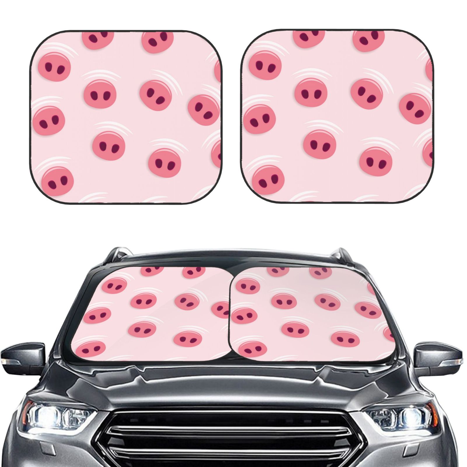 Lukts Cute Pig Nose Print 2 Piece Car Sun Shade Windshield,Foldable Car Shade Front Windshield With Keeps Your Vehicle Cool, For Most Sedans Suv And Trucks - Small