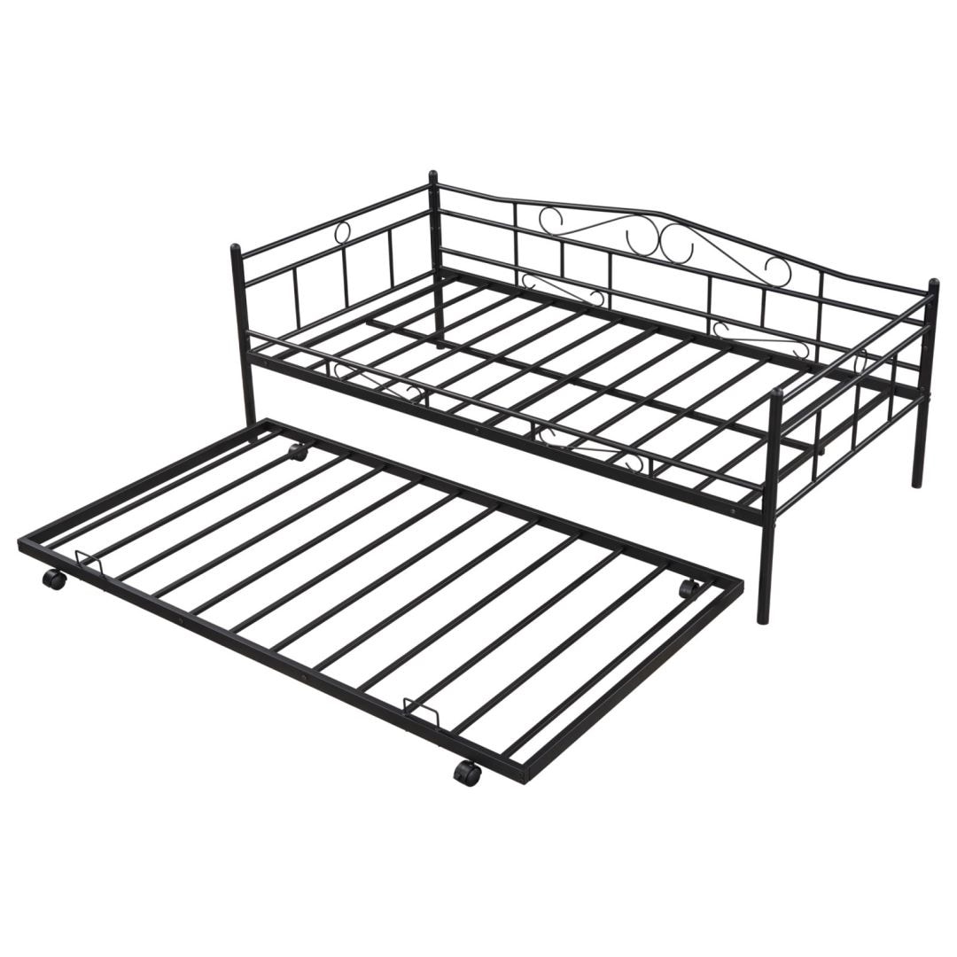 Twin Size Daybed with Trundle Vintage Metal Black Frame