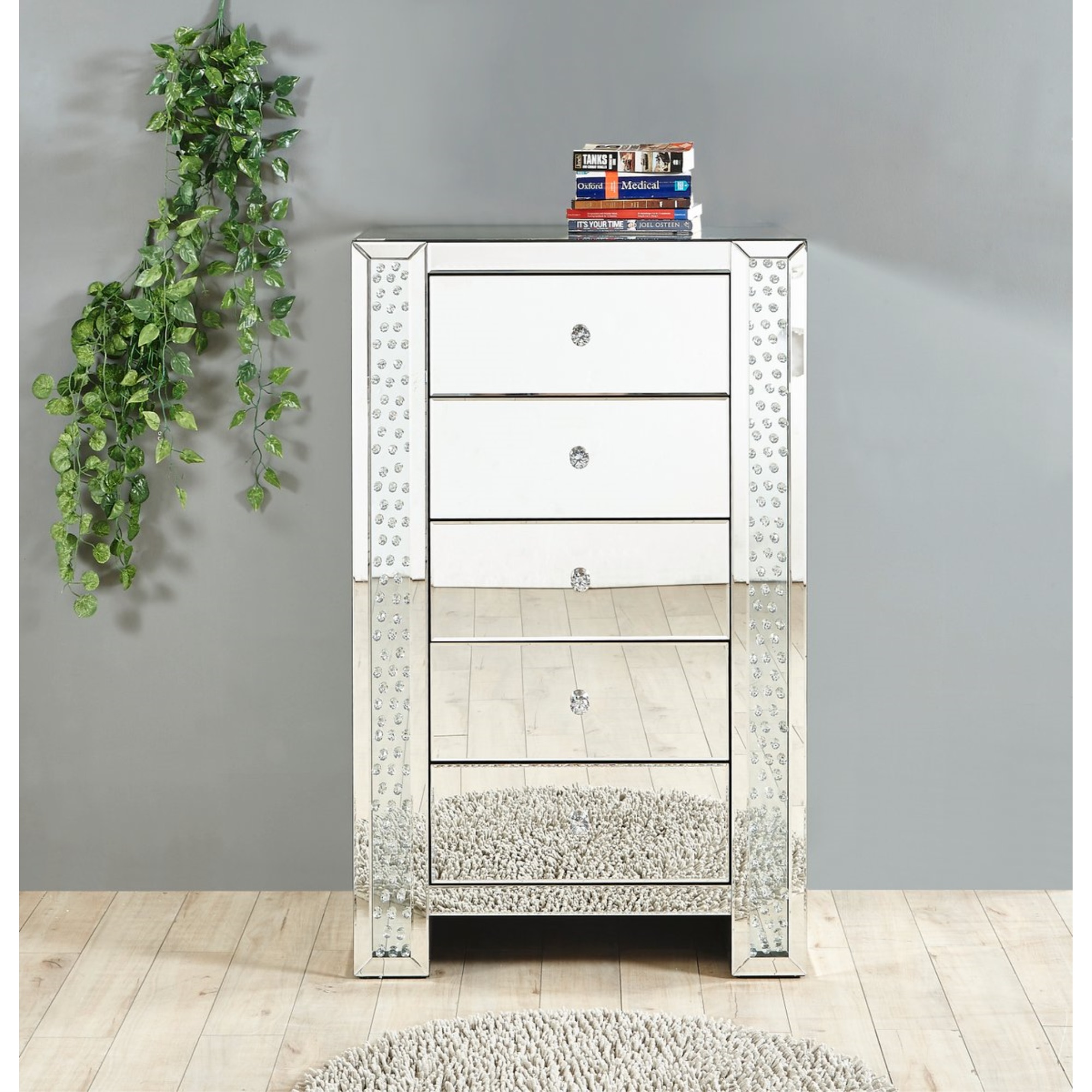 29 inch Crystal five drawers Chest In Clear Mirror Finish