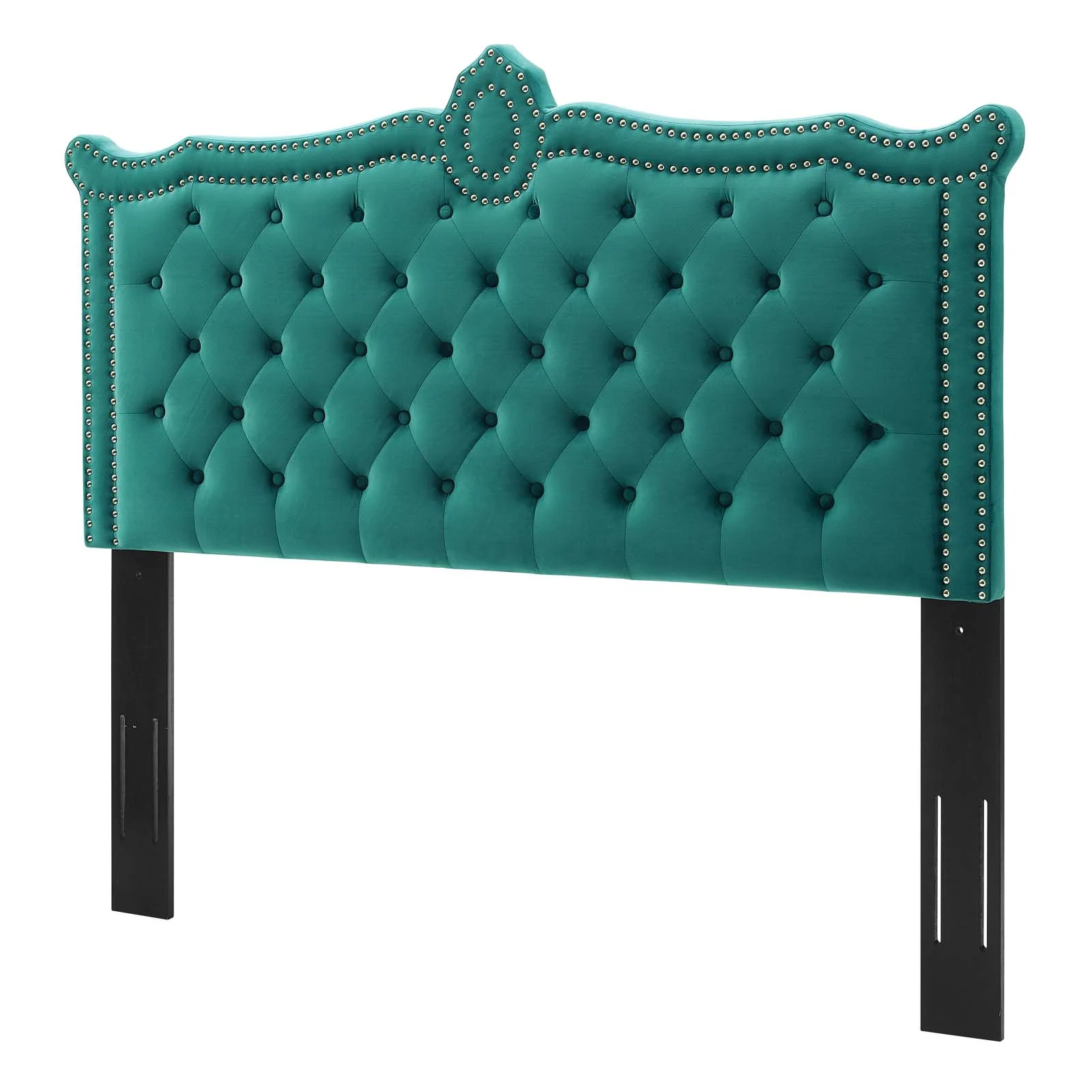 Tufted Headboard, Nailhead, Twin Size, Teal Blue, Velvet, Modern Contemporary, Bedroom Master Guest Suite Room