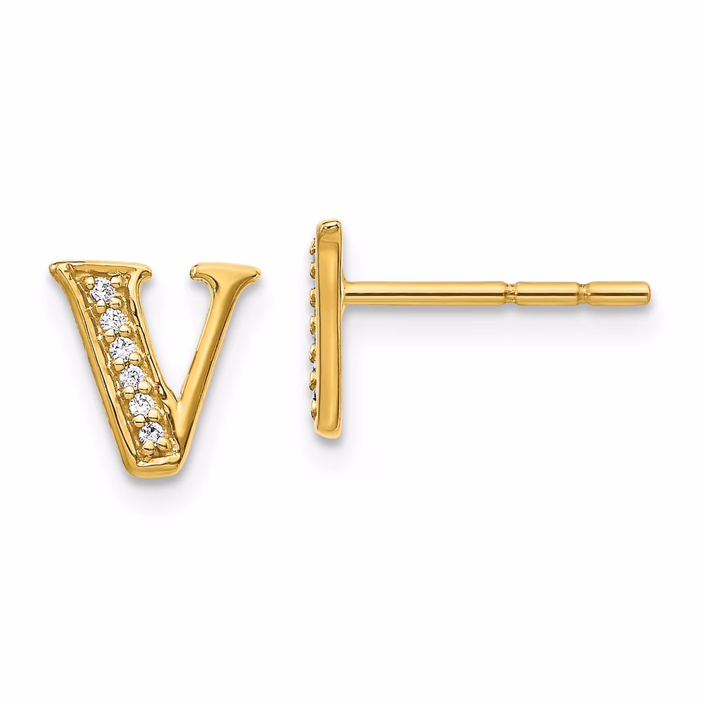 14k Diamond Initial V Earrings QEM4170V-005-YA