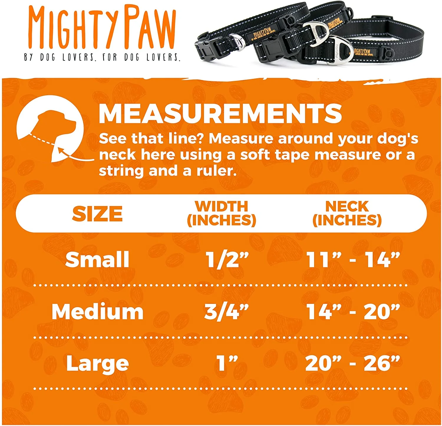 Mighty Paw Reflective Dog Collar | Premium Nylon, High Visibility Pet Collar with Buckle and Reflective Stitching, Light Weight and Adjustable, Perfect for Small and Large Dogs