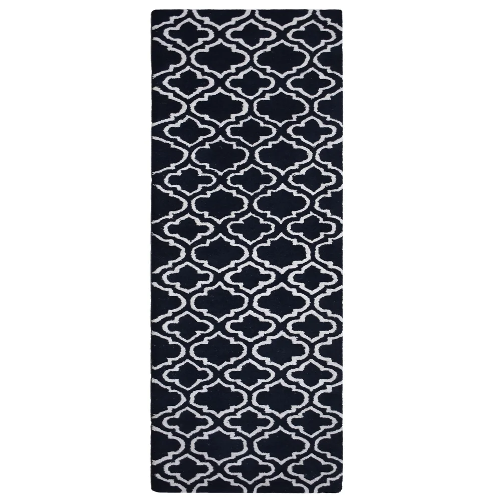Rugsotic Carpets Hand Tufted, Geometric Wool Runner Area Rug, Black,White, 2'6